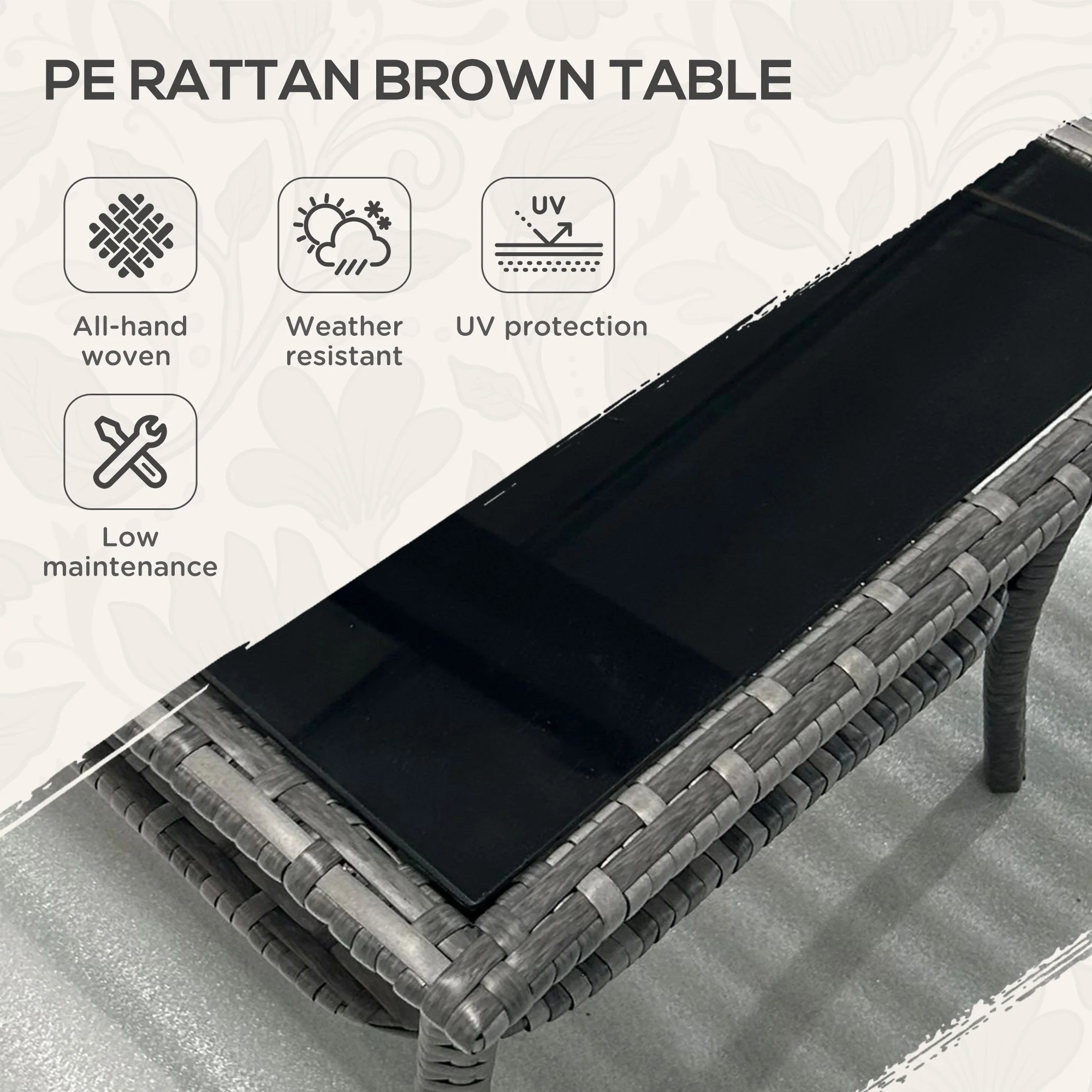 Outsunny PE Rattan Coffee Table, Two-tier Side Table with Glass Top, Grey - Image 3