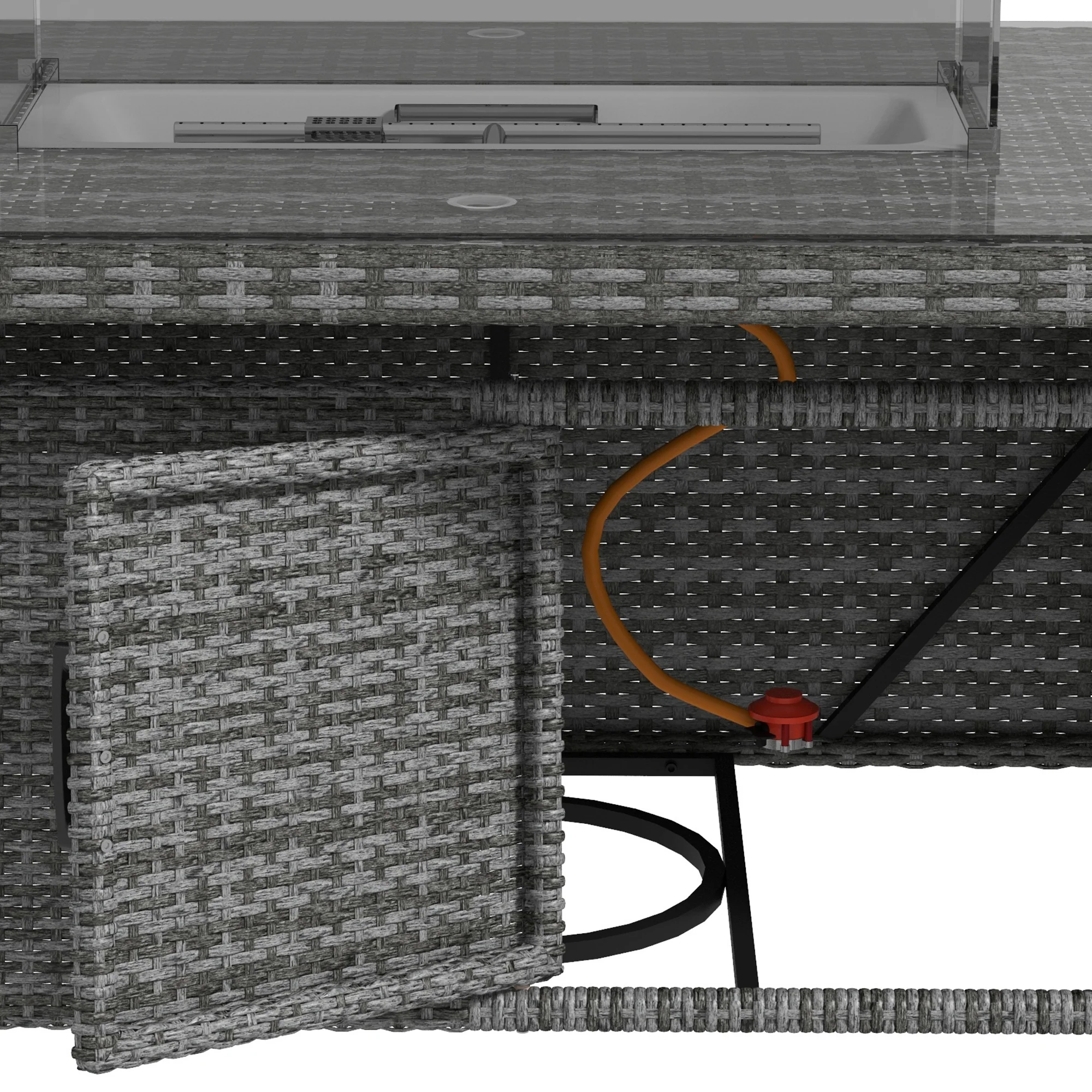 Outsunny PE Rattan Dining Set with Fire Pit Table and Cushioned Armchairs, Grey - Image 8