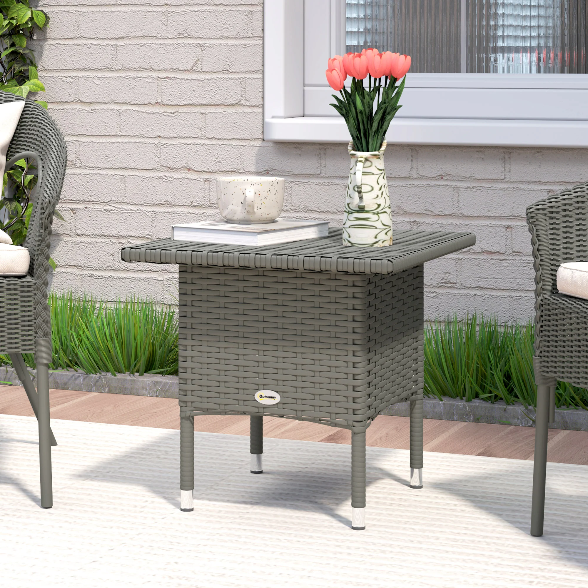 Outsunny PE Rattan Outdoor Coffee Table, Easy Match Rattan Side Table - Image 11