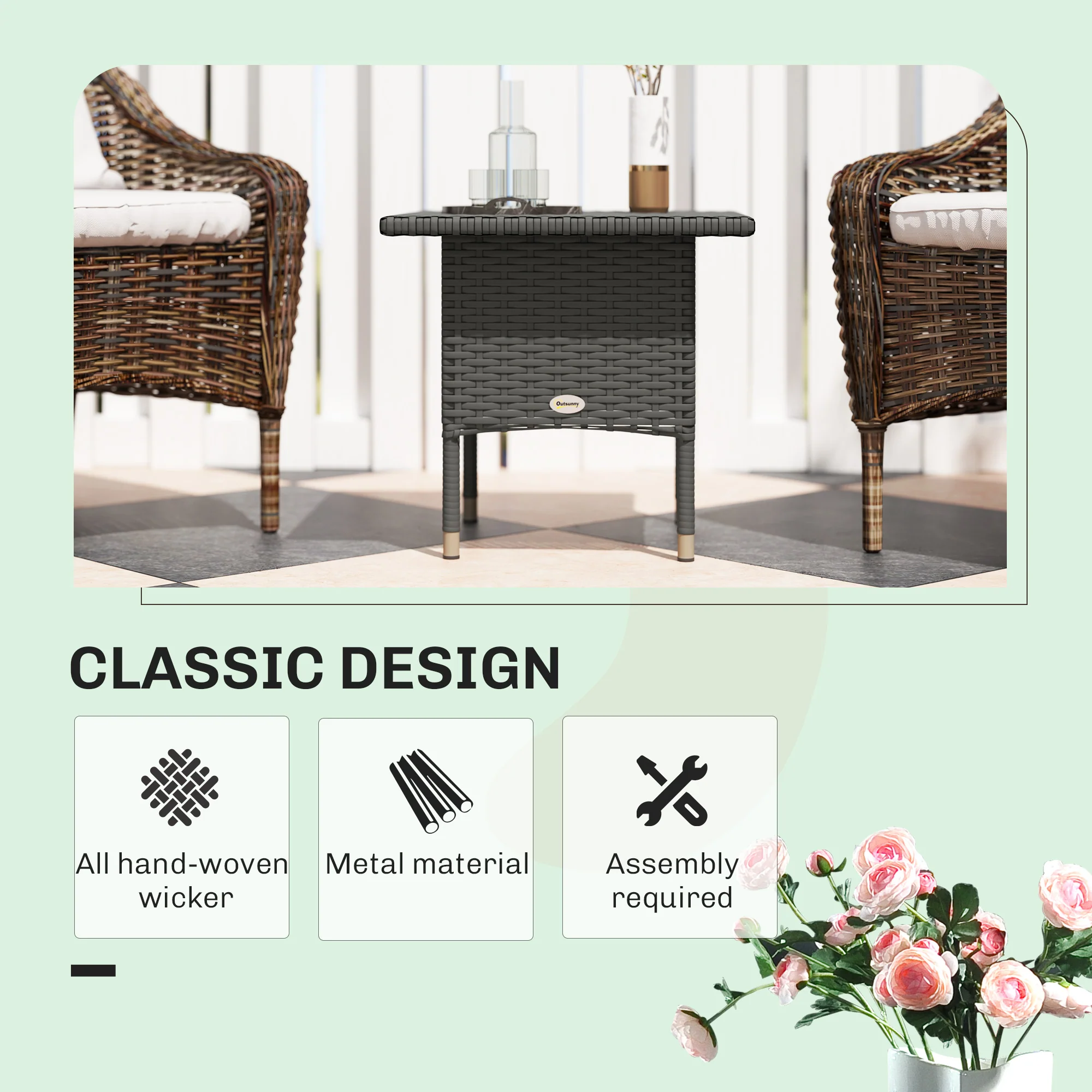 Outsunny PE Rattan Outdoor Coffee Table, Easy Match Rattan Side Table - Image 12