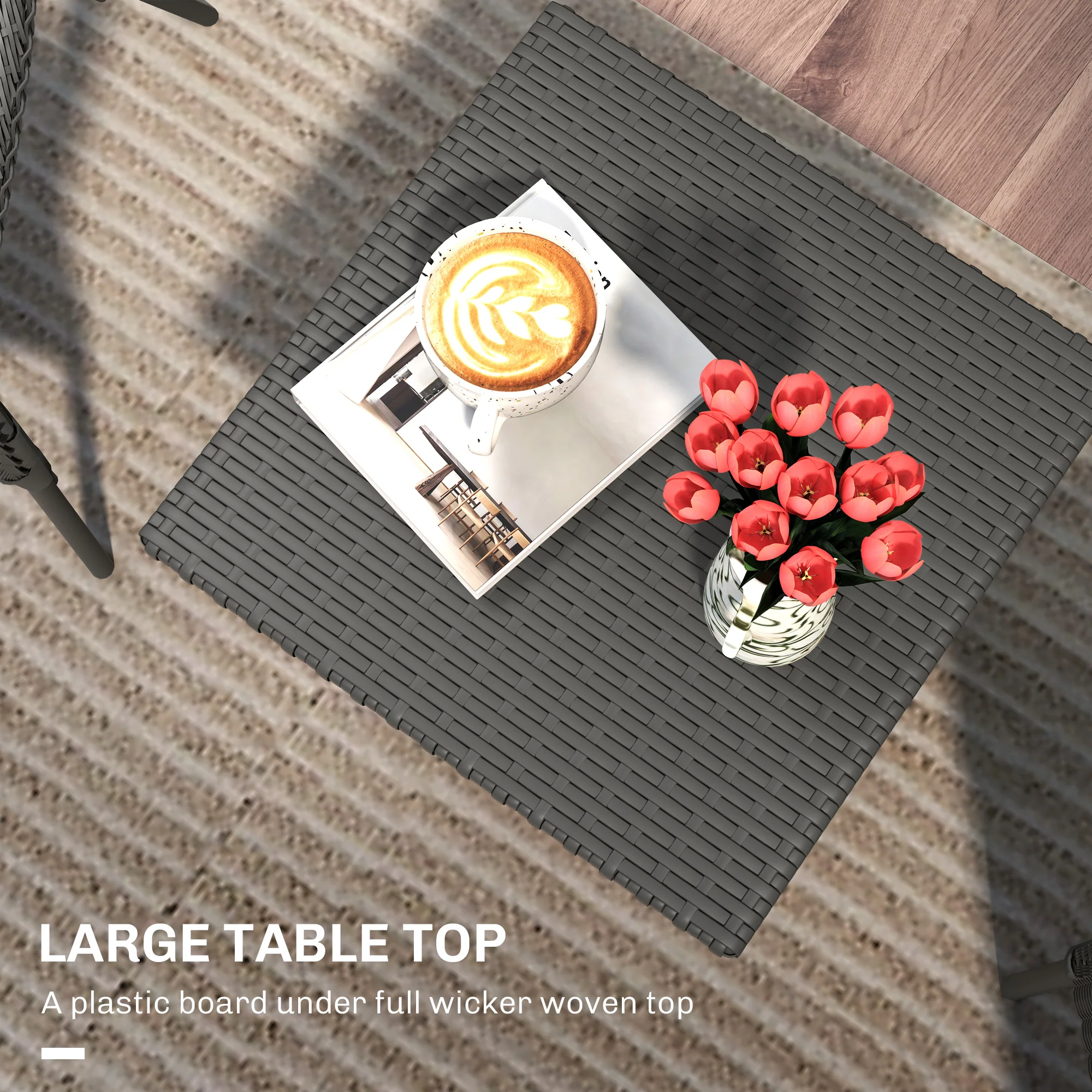 Outsunny PE Rattan Outdoor Coffee Table, Easy Match Rattan Side Table - Image 13