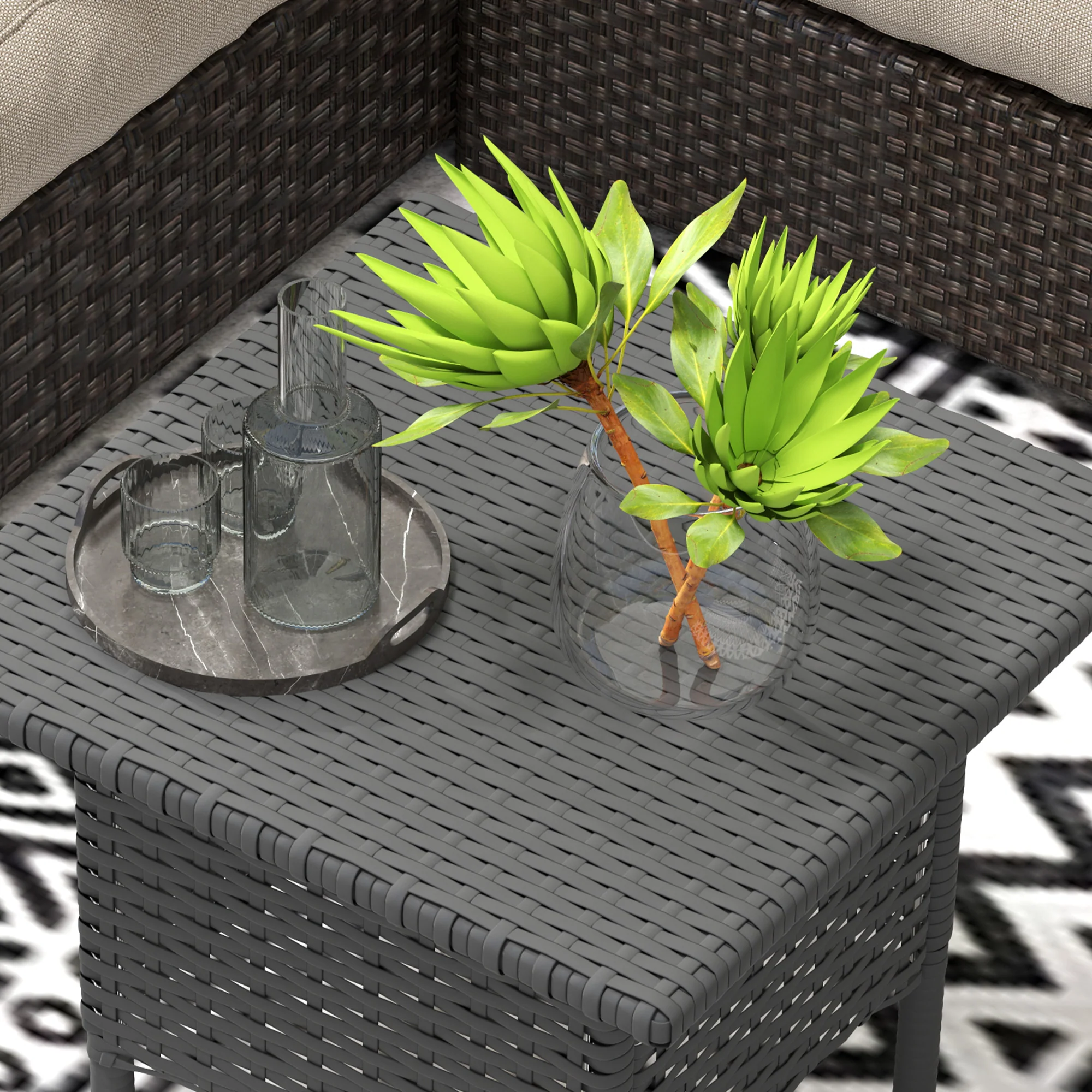 Outsunny PE Rattan Outdoor Coffee Table, Easy Match Rattan Side Table - Image 17