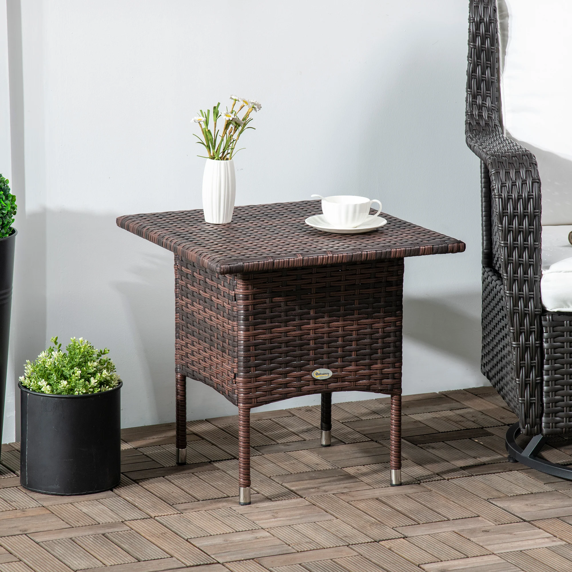 Outsunny PE Rattan Outdoor Coffee Table, Easy Match Rattan Side Table - Image 2