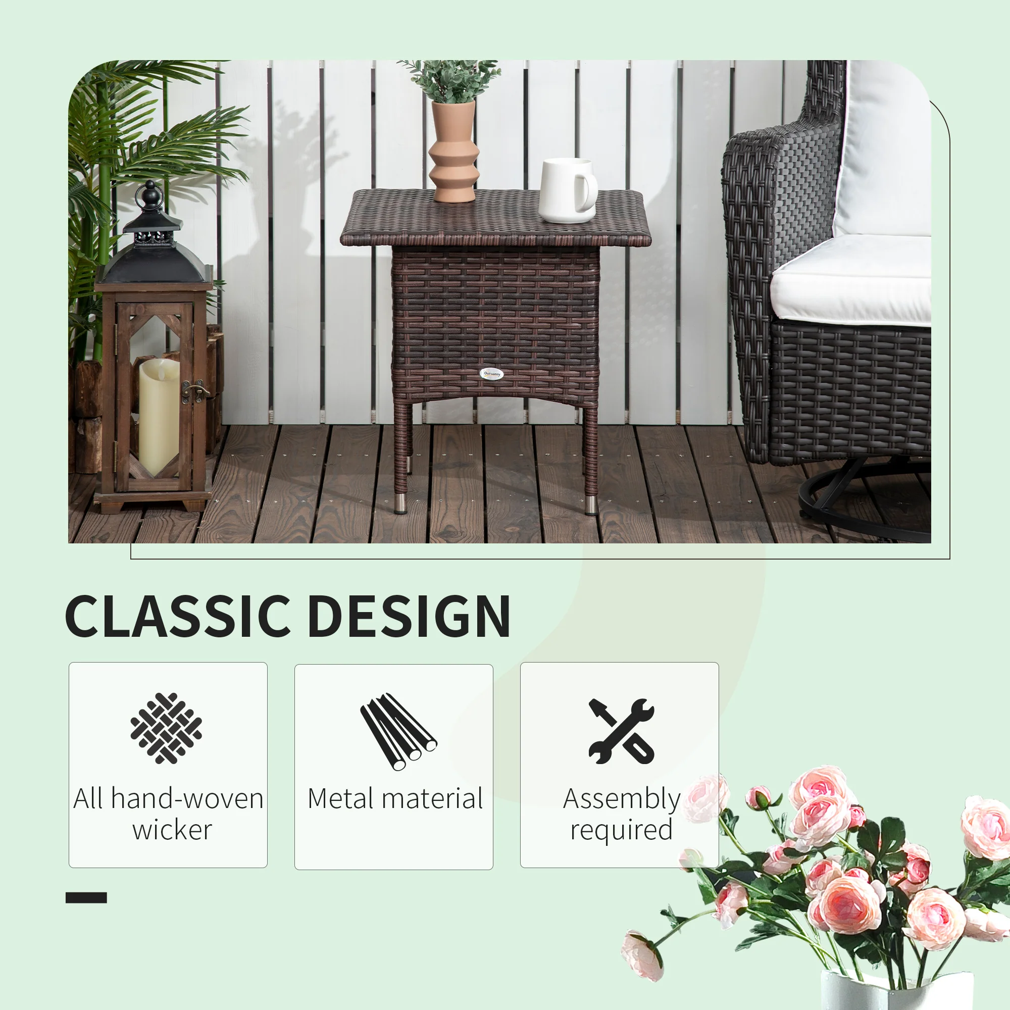 Outsunny PE Rattan Outdoor Coffee Table, Easy Match Rattan Side Table - Image 3