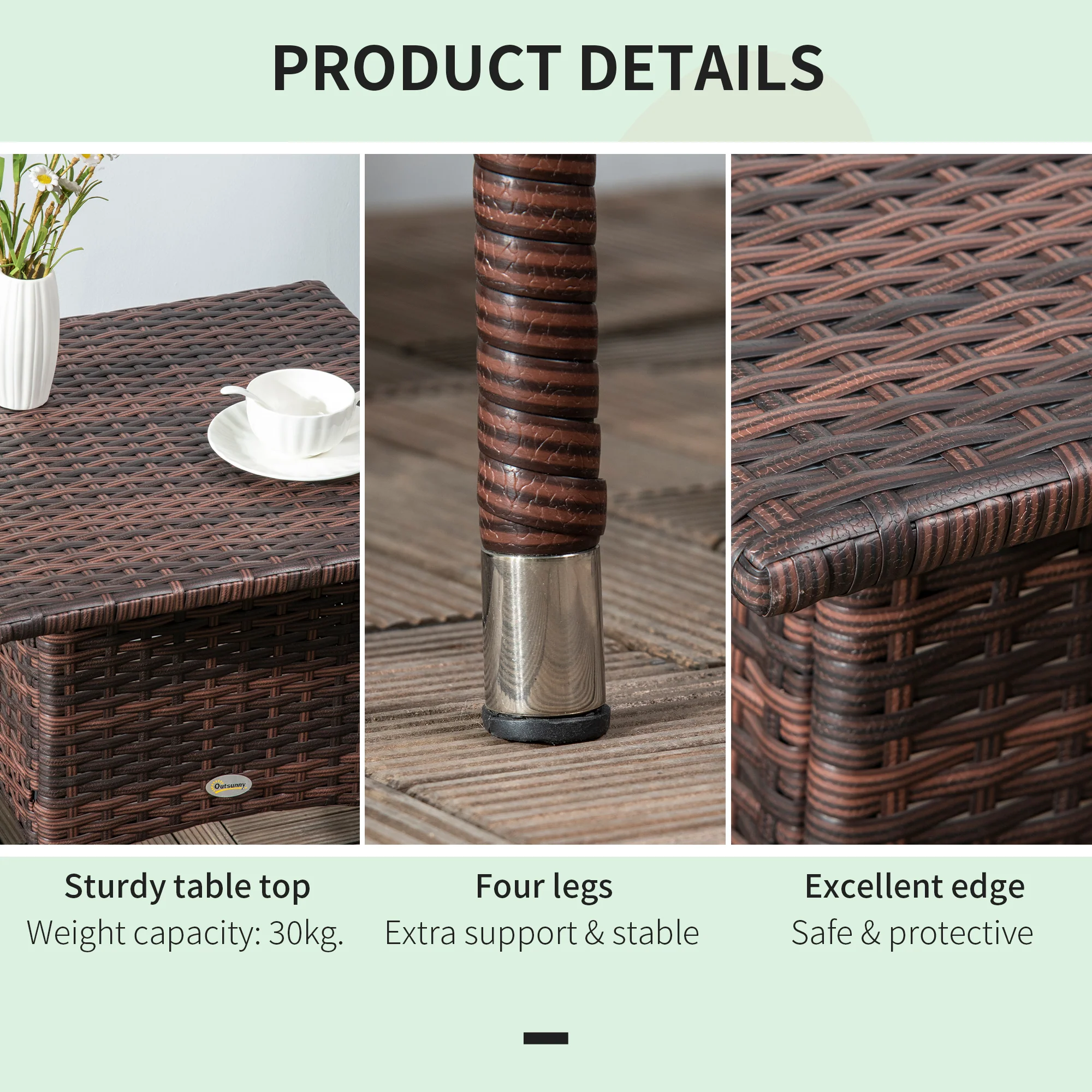Outsunny PE Rattan Outdoor Coffee Table, Easy Match Rattan Side Table - Image 6