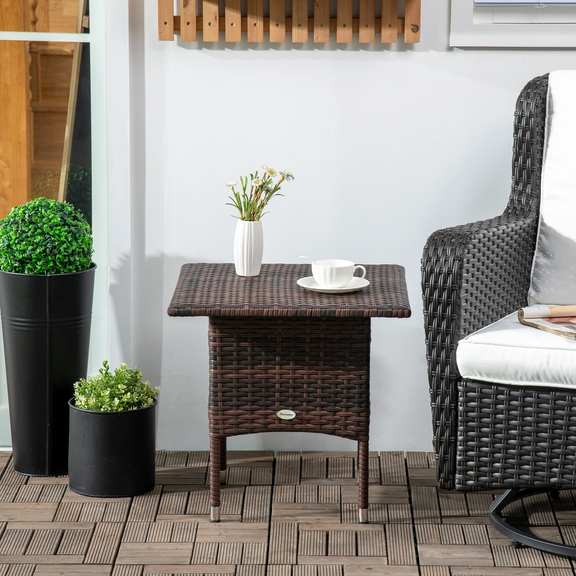 Outsunny PE Rattan Outdoor Coffee Table, Easy Match Rattan Side Table - Image 8