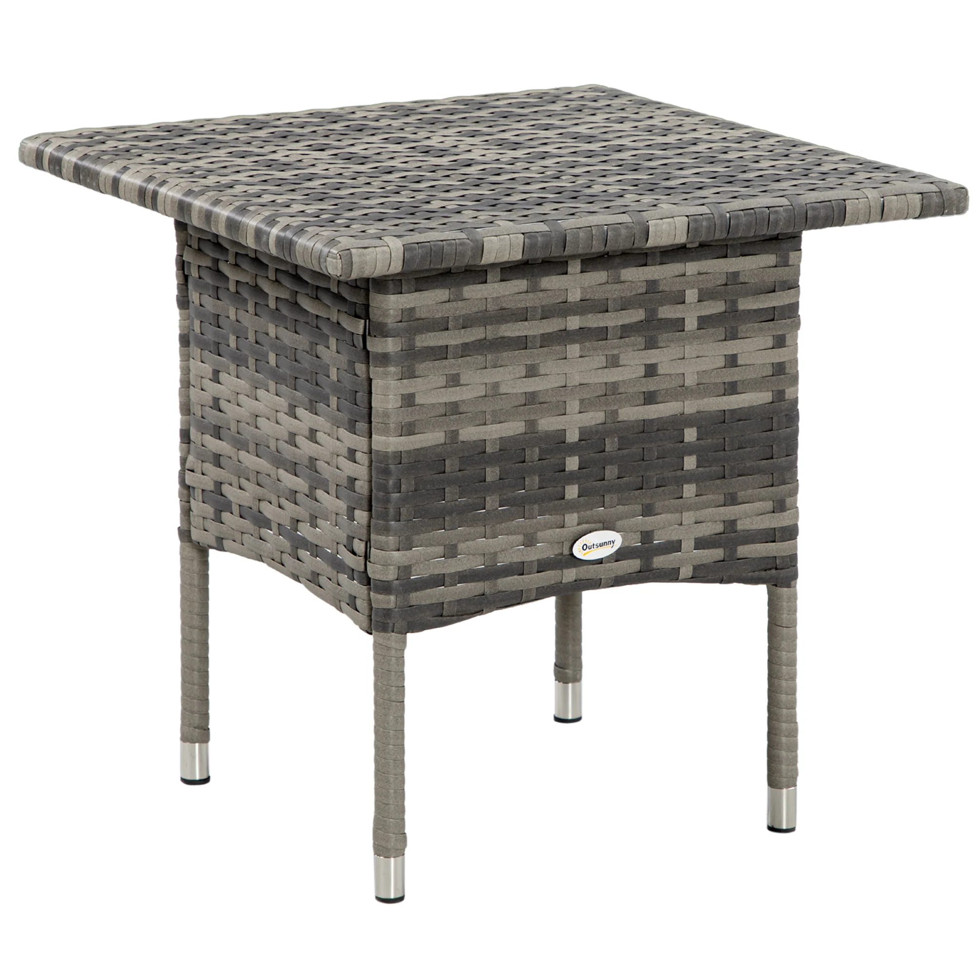 Outsunny PE Rattan Outdoor Coffee Table, Modern Rattan Side Table, Mixed Grey
