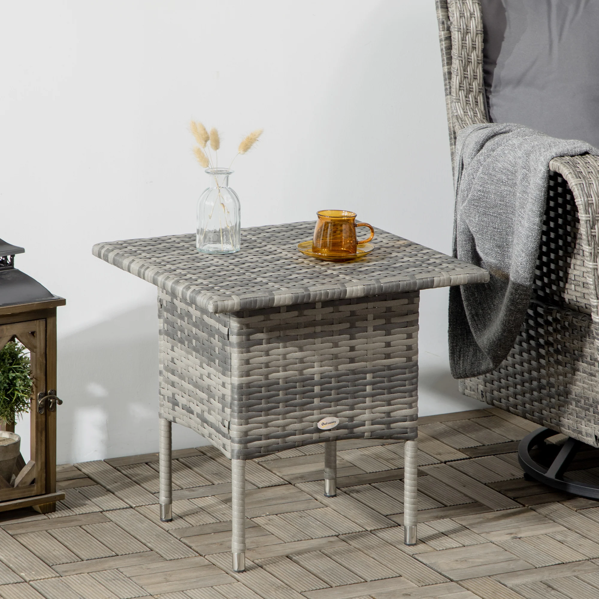 Outsunny PE Rattan Outdoor Coffee Table, Modern Rattan Side Table, Mixed Grey - Image 2