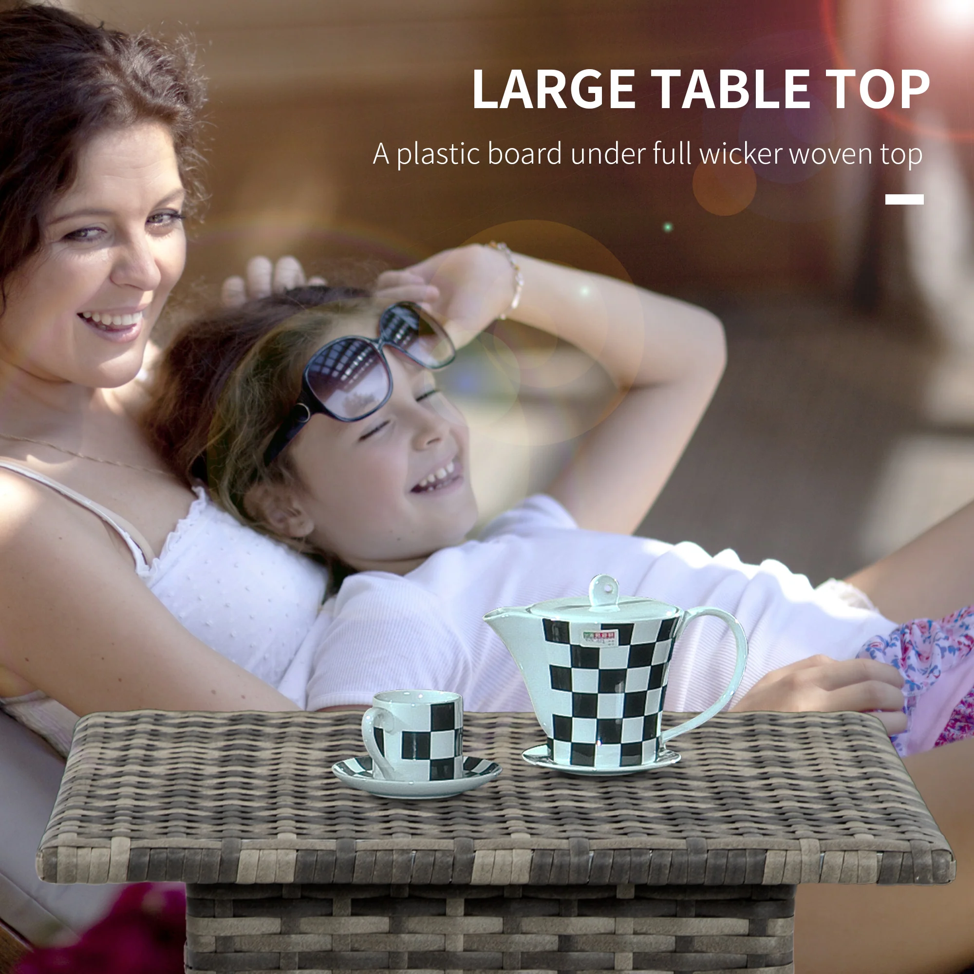 Outsunny PE Rattan Outdoor Coffee Table, Modern Rattan Side Table, Mixed Grey - Image 4