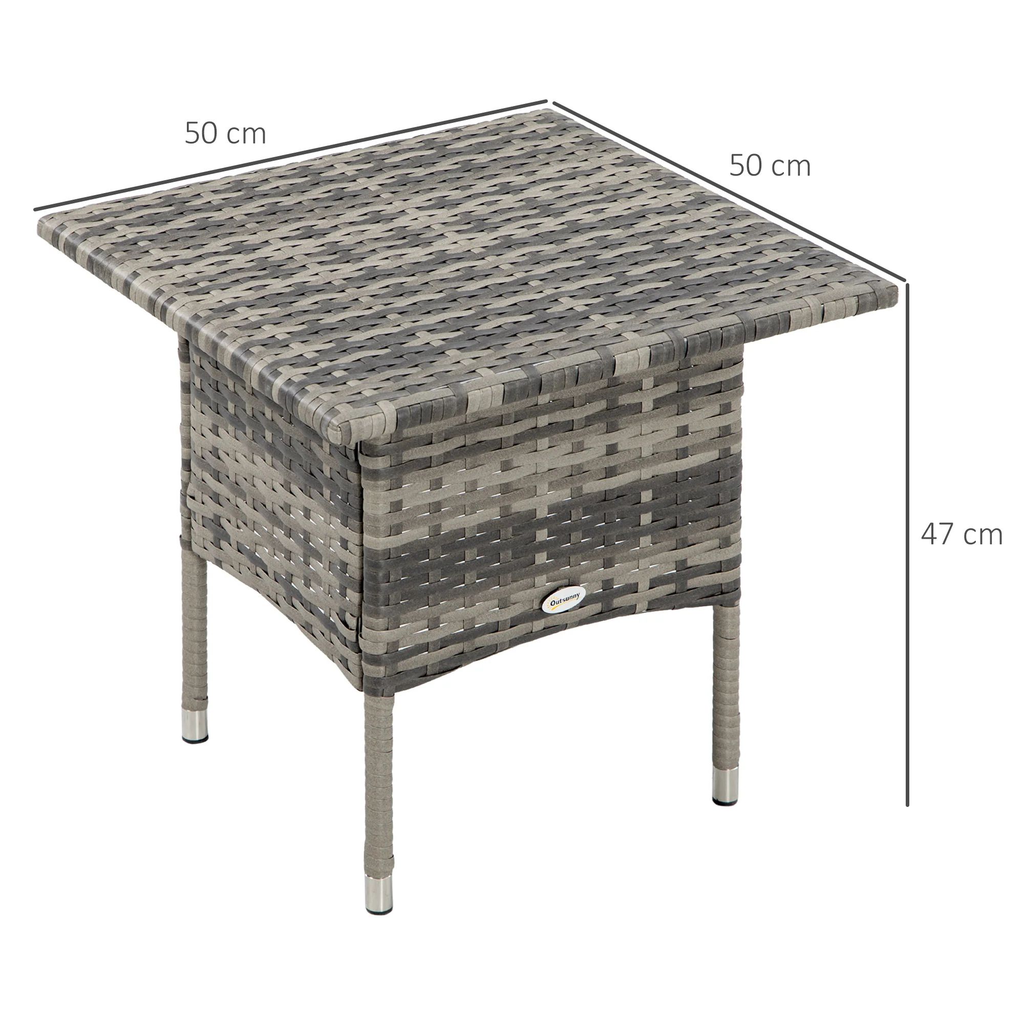 Outsunny PE Rattan Outdoor Coffee Table, Modern Rattan Side Table, Mixed Grey - Image 5