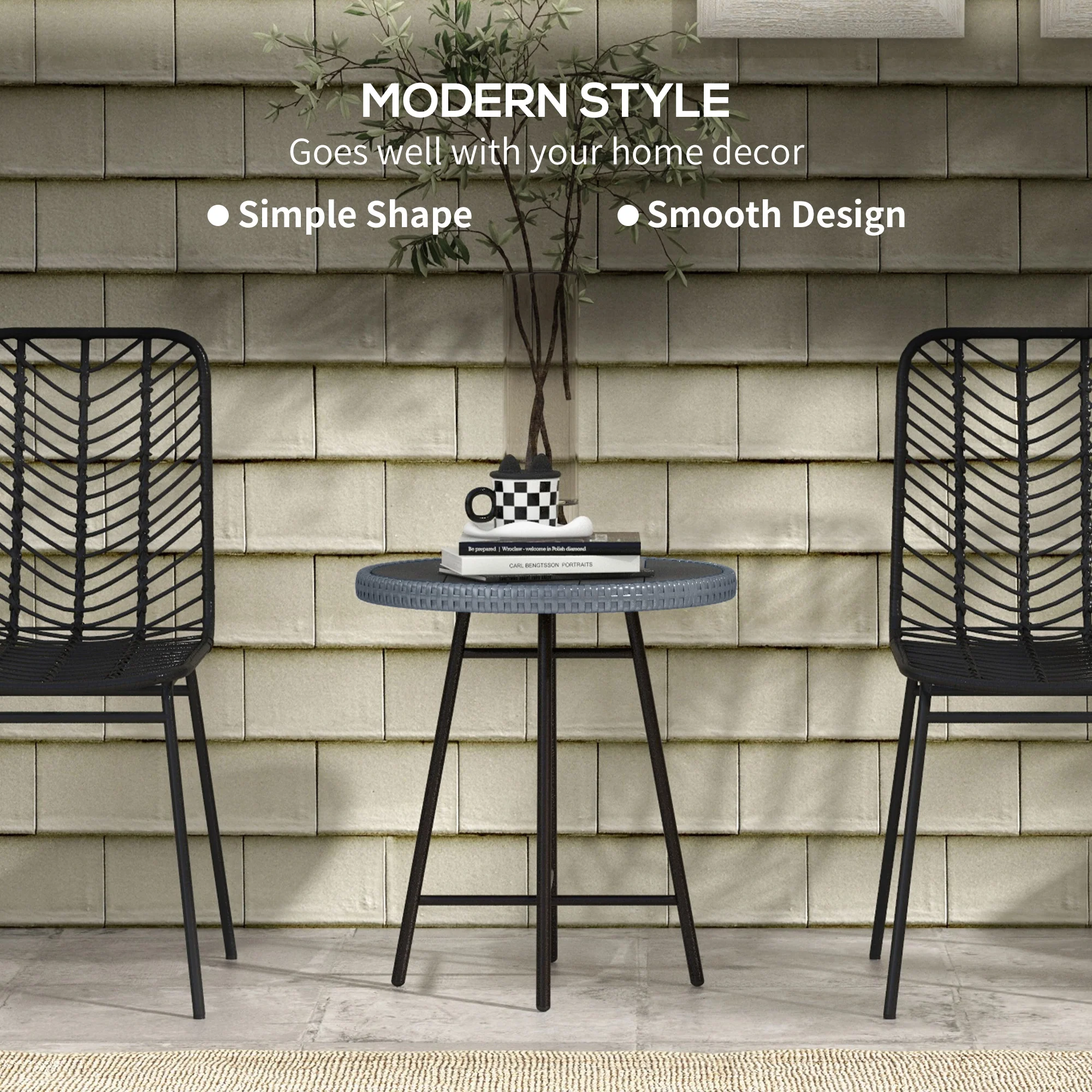 Outsunny PE Rattan Side Table for Indoor, Outdoor, Balcony, Patio, Grey - Image 3