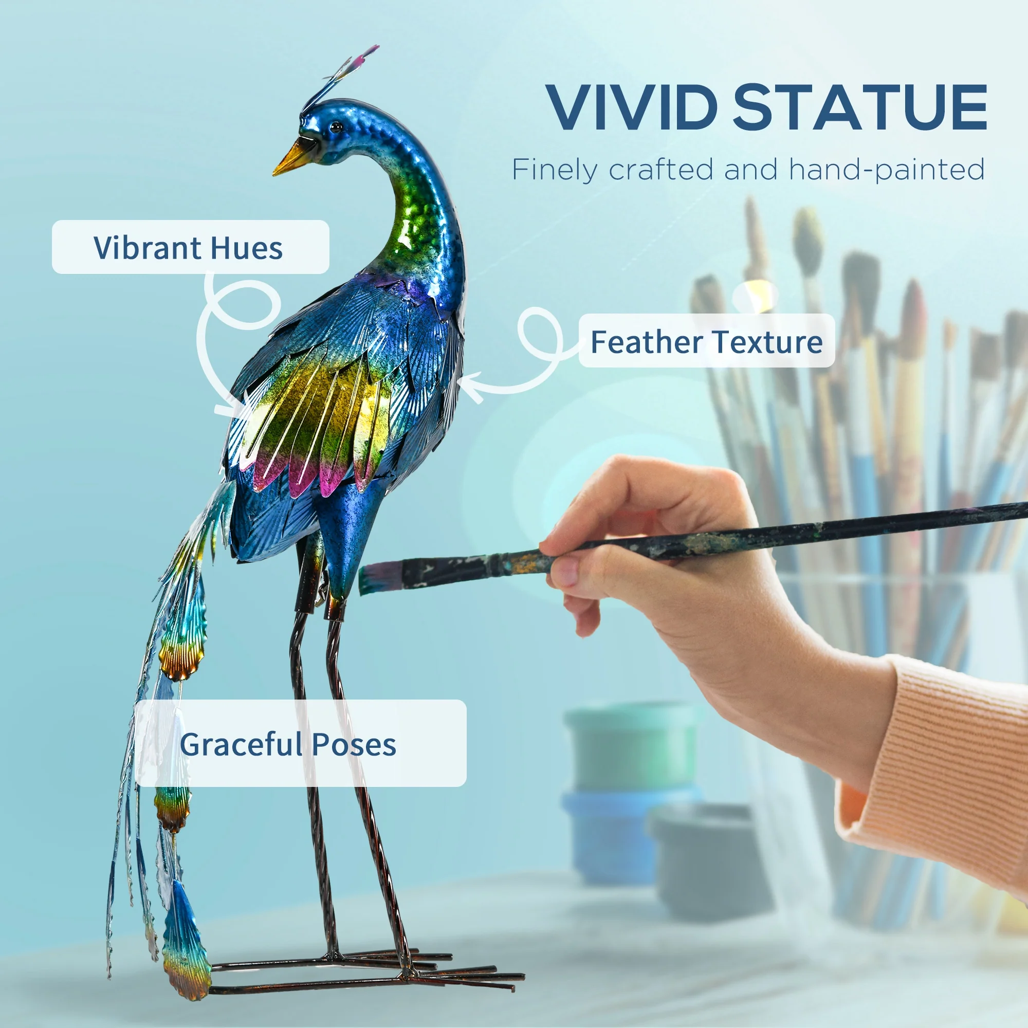 Outsunny Peacock Garden Statues Sculptures For Decorations And Gifts, Steel - Image 3