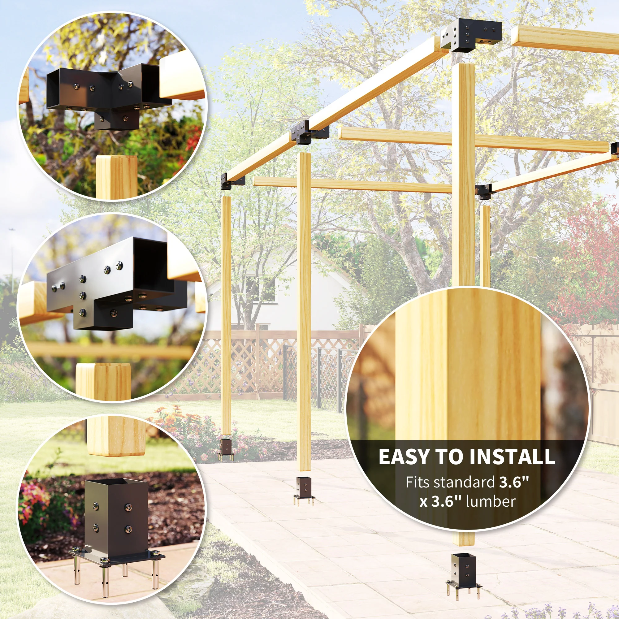 Outsunny Pergola Kit, Pergola Brackets With 3-Way & 4-Way Corner Brackets - Image 5