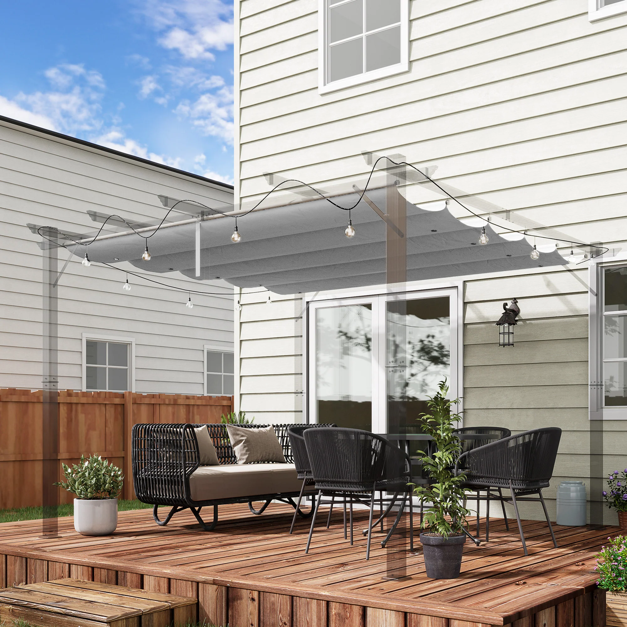 Outsunny Pergola Shade Cover Replacement Canopy for 4 x 3(m) Pergola, Cream - Image 11