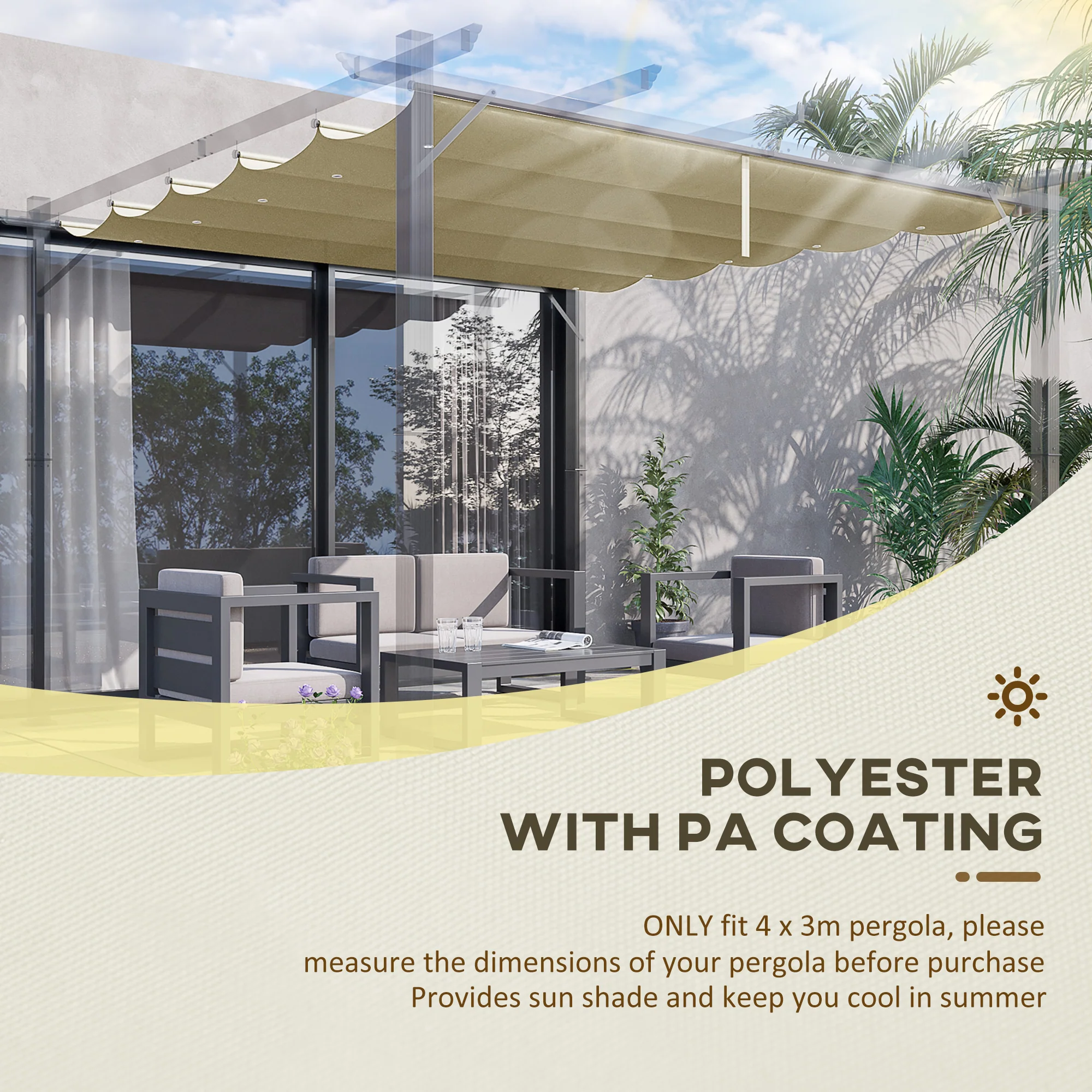 Outsunny Pergola Shade Cover Replacement Canopy For Pergola, Beige - Image 3