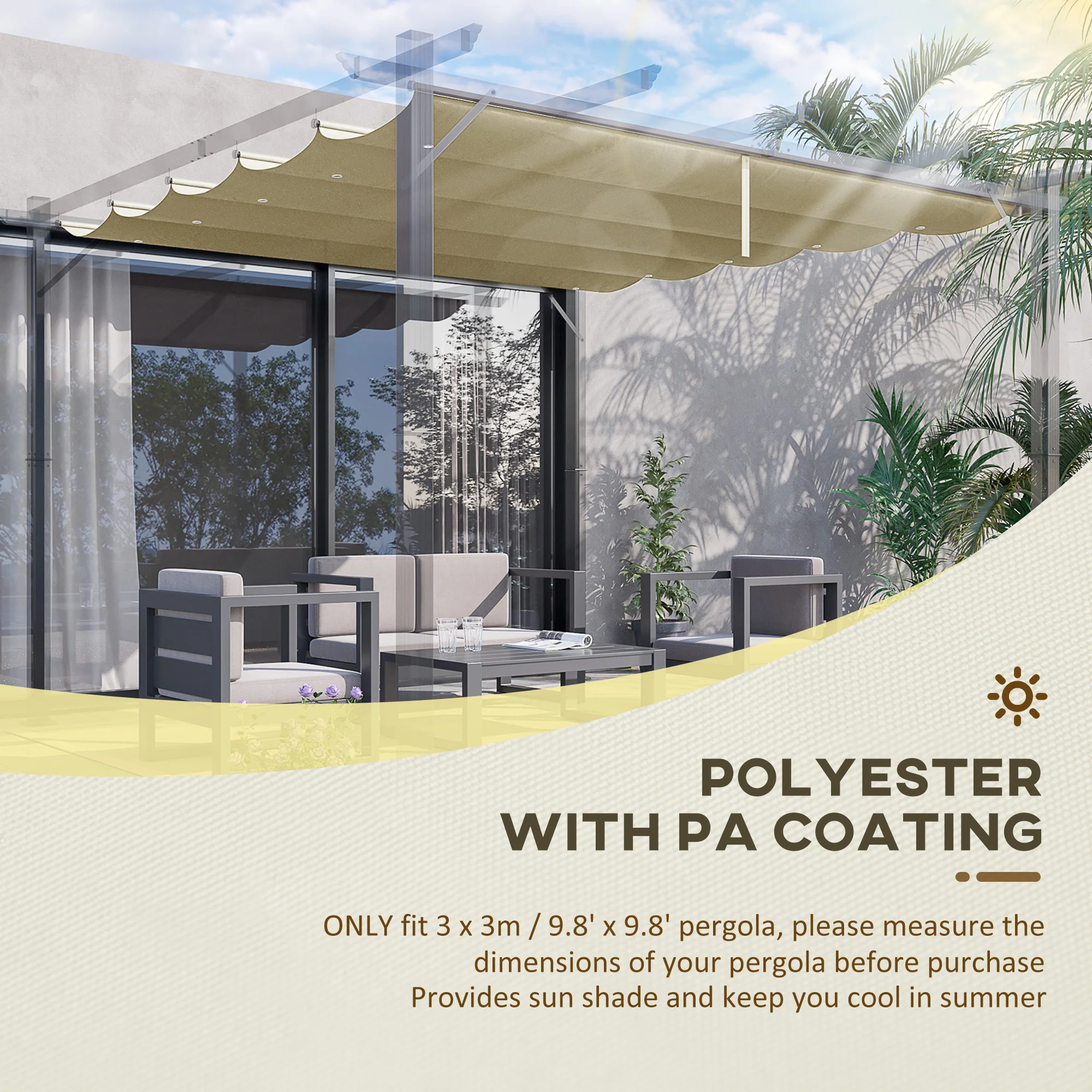 Outsunny Pergola Shade Cover Replacement Canopy For Pergola, Beige - Image 3