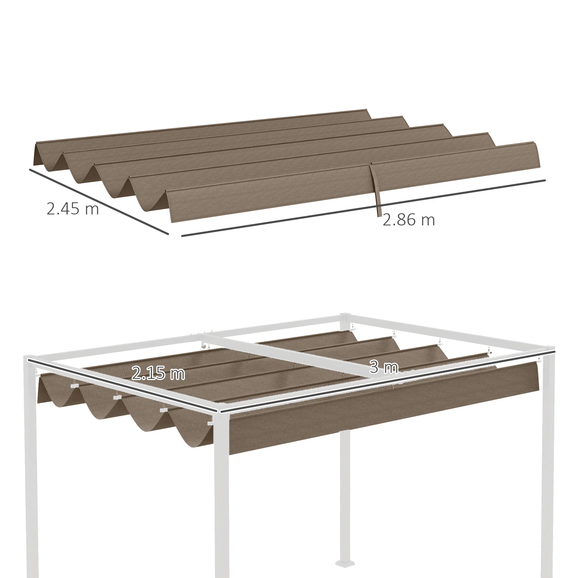 Outsunny Pergola Sun Shade Cover Roof Replacement for 3 x 2.15m Pergola, Coffee - Image 5