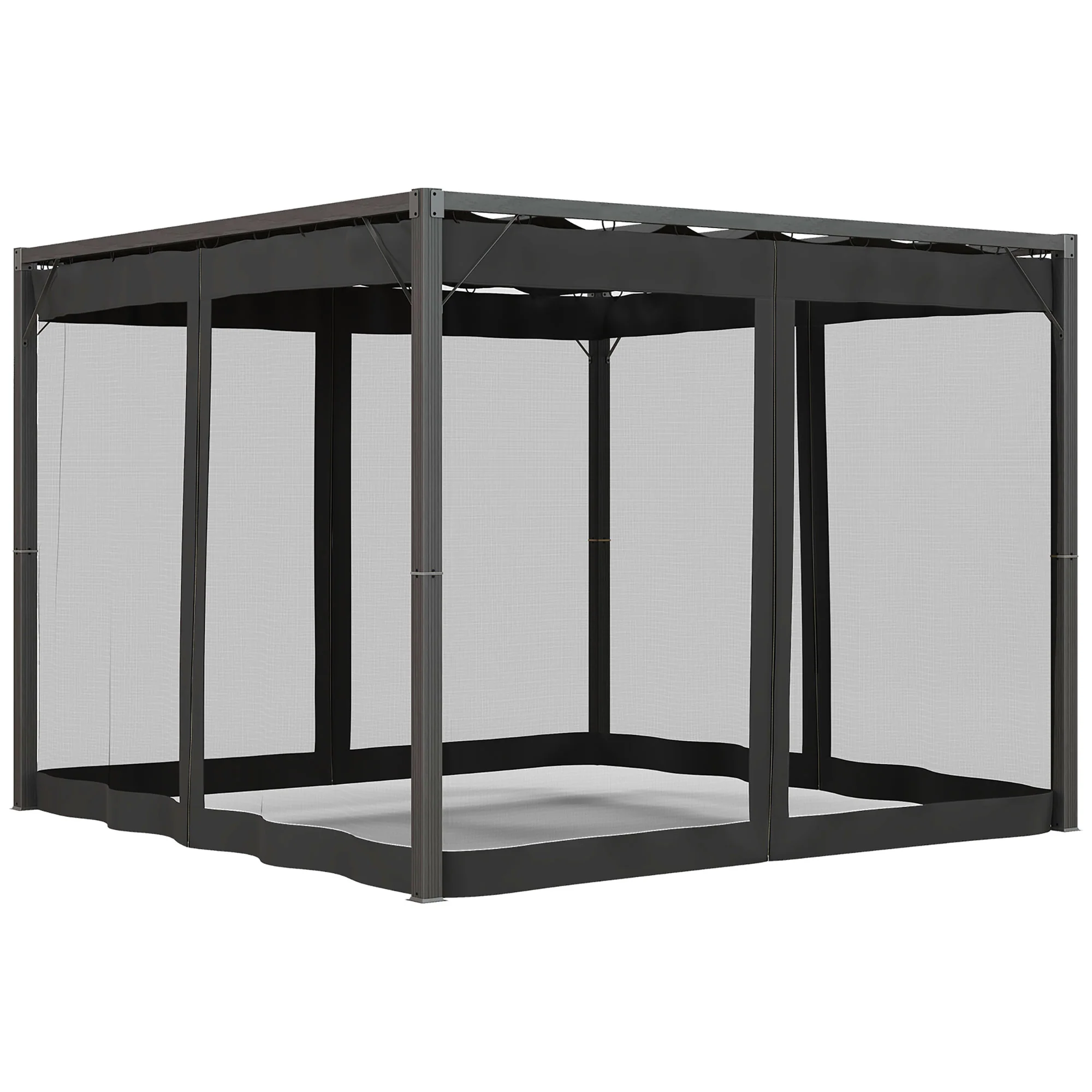 Outsunny Pergola With Retractable Roof And Netting, Dark Grey
