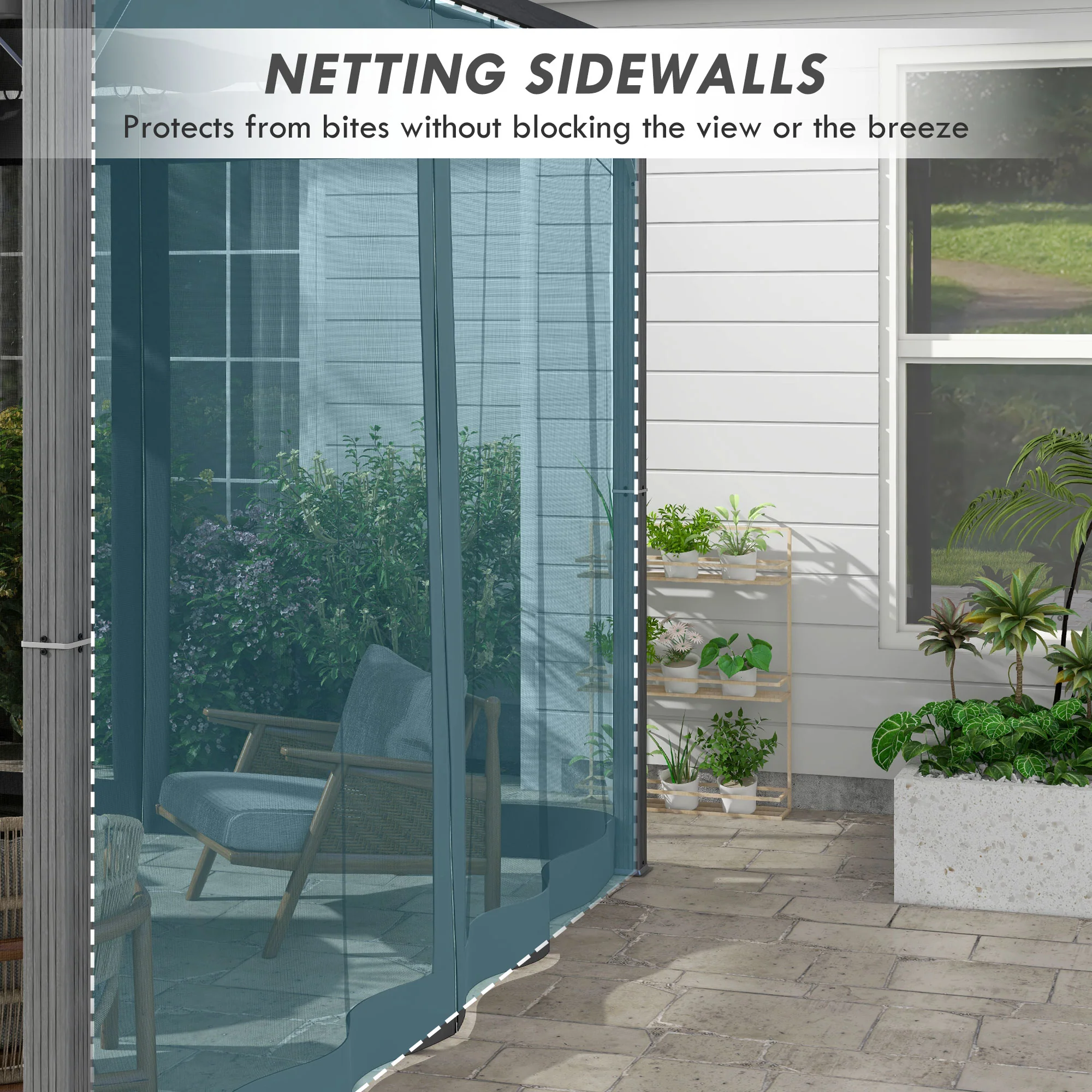 Outsunny Pergola With Retractable Roof And Netting, Dark Grey - Image 4