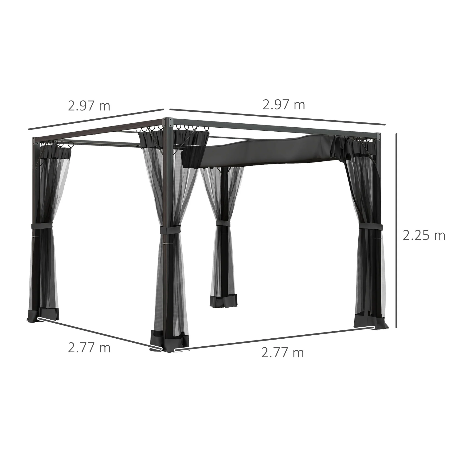 Outsunny Pergola With Retractable Roof And Netting, Dark Grey - Image 5