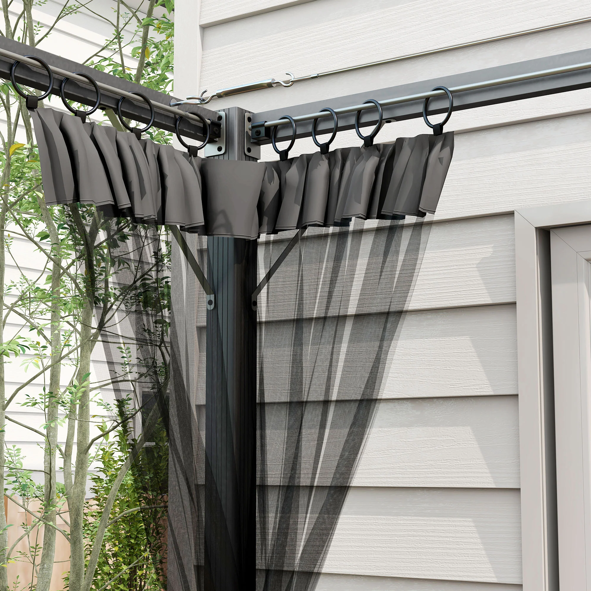 Outsunny Pergola With Retractable Roof And Netting, Dark Grey - Image 8