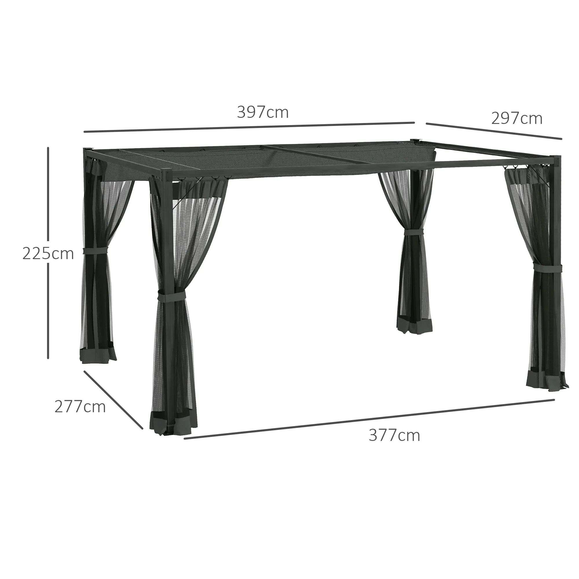 Outsunny Pergola With Retractable Roof And Netting, Dark Grey - Image 5