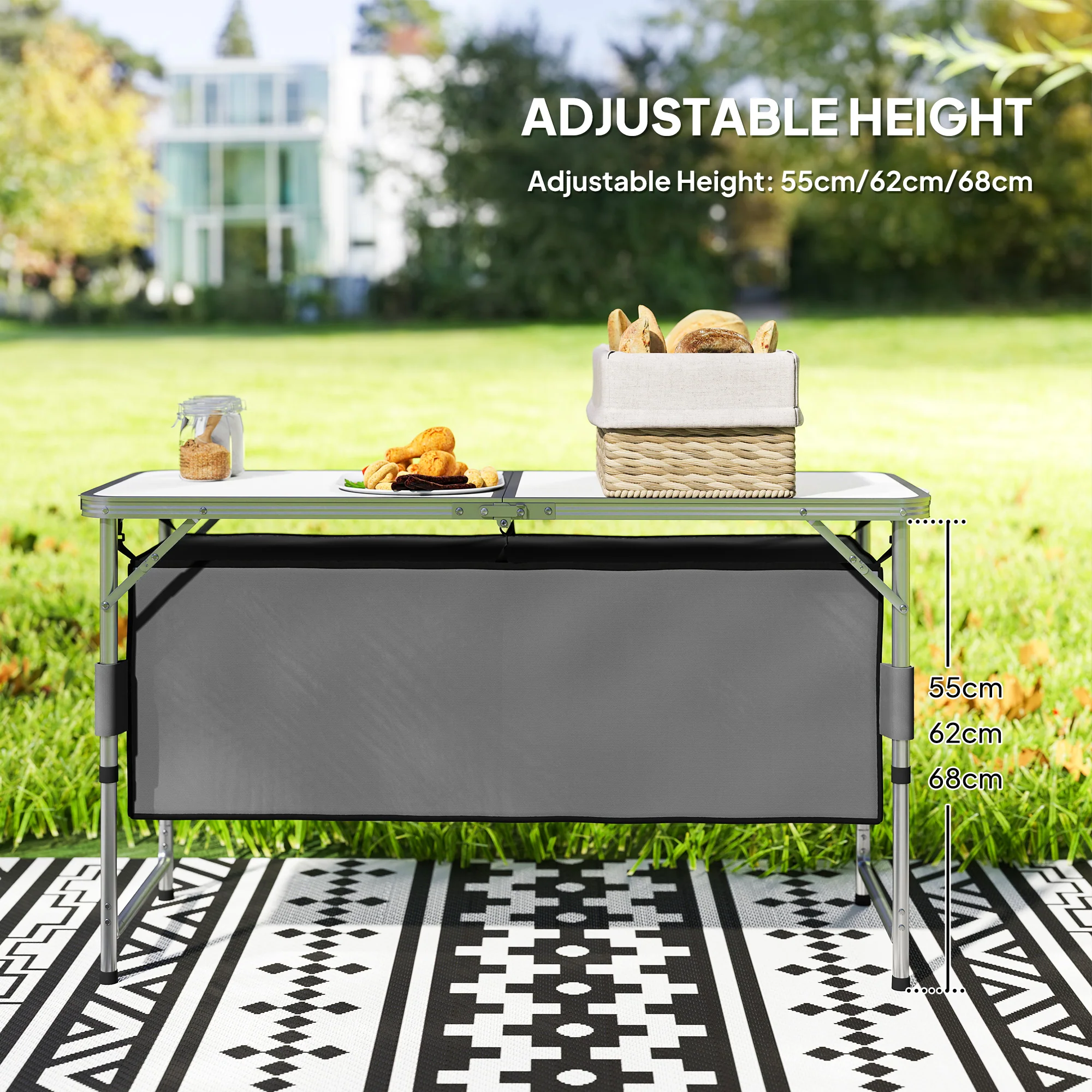Outsunny Picnic Table Camping Folding Portable Dining Storage Garden Outdoor - Image 3