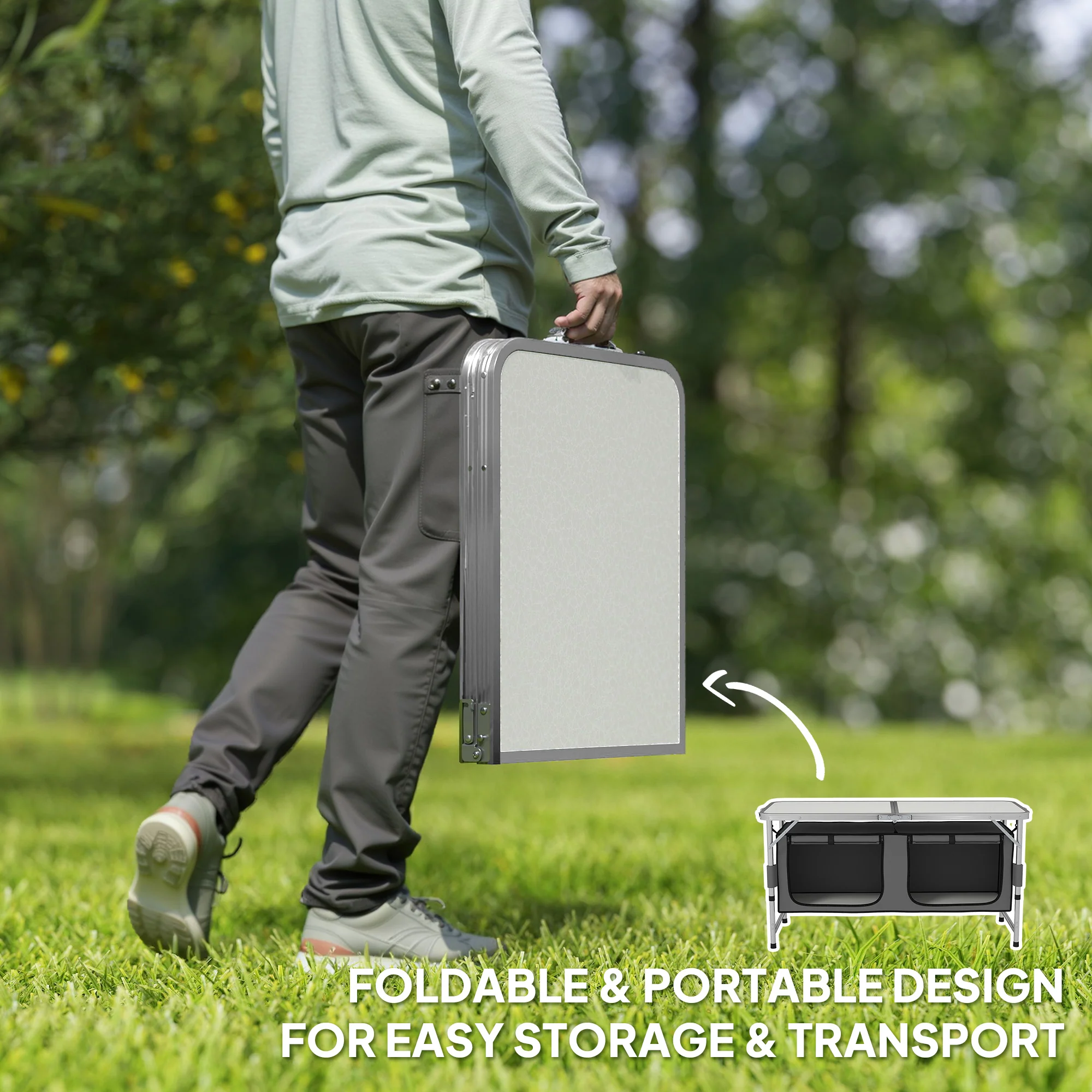 Outsunny Picnic Table Camping Folding Portable Dining Storage Garden Outdoor - Image 4