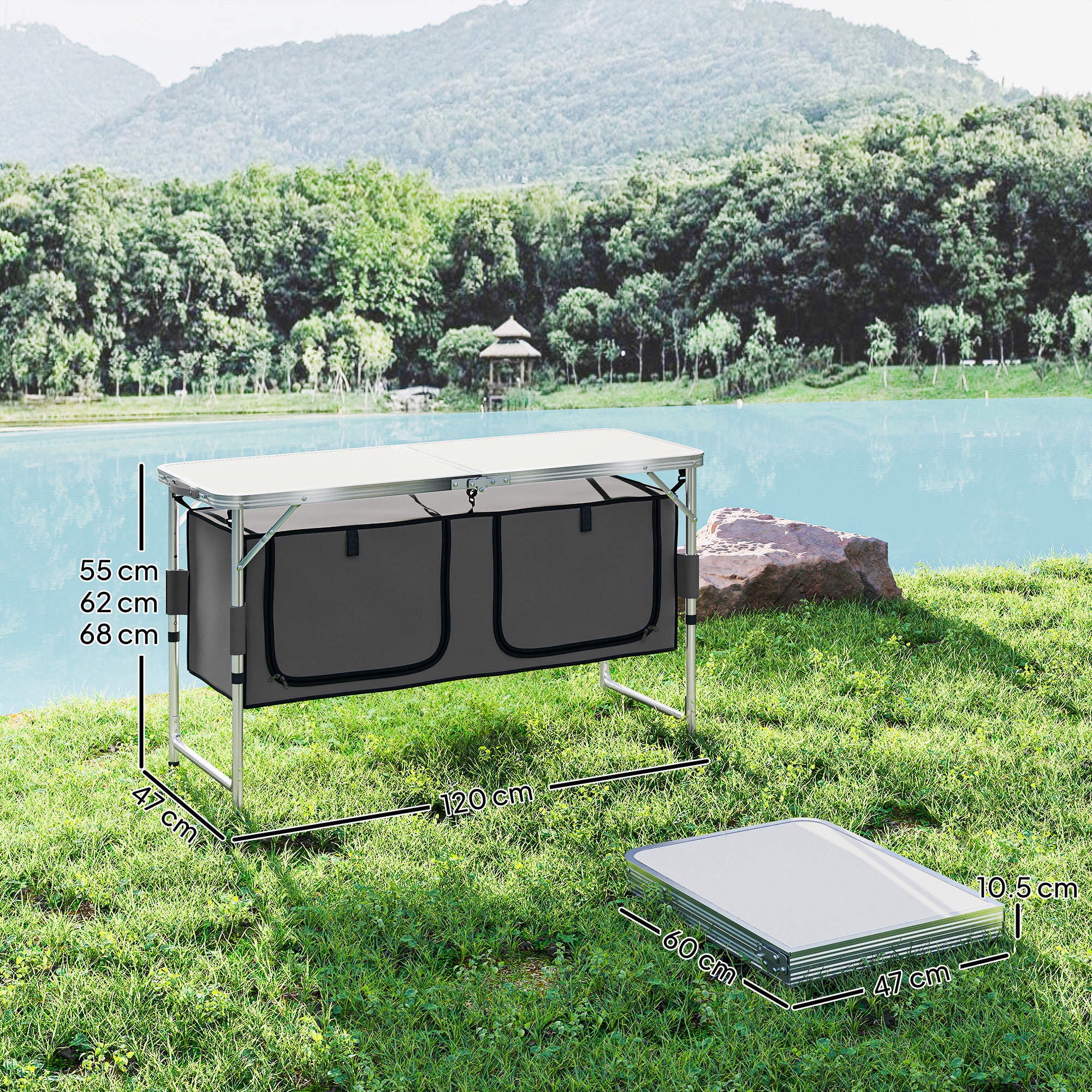 Outsunny Picnic Table Camping Folding Portable Dining Storage Garden Outdoor - Image 5