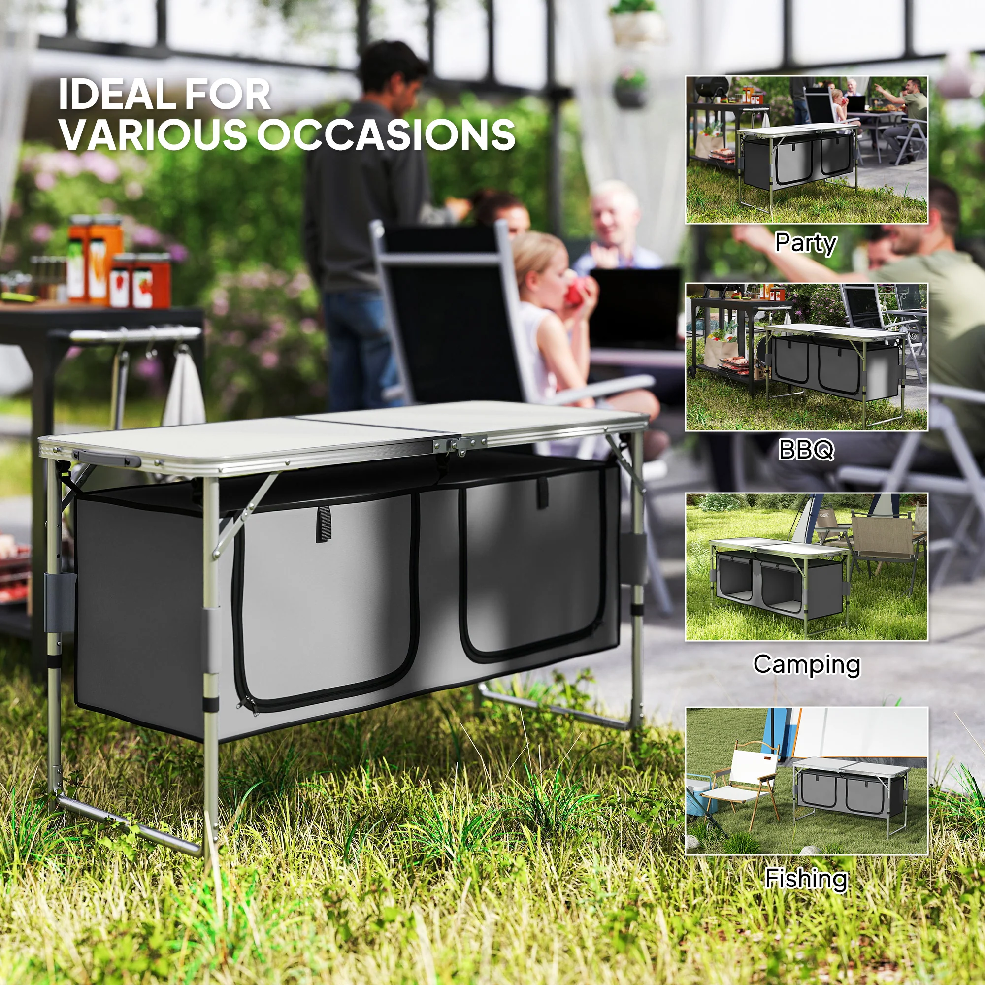 Outsunny Picnic Table Camping Folding Portable Dining Storage Garden Outdoor - Image 7