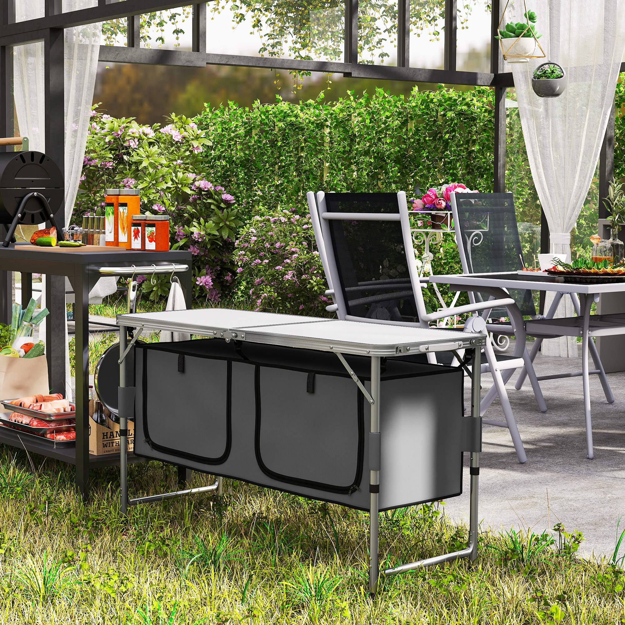 Outsunny Picnic Table Camping Folding Portable Dining Storage Garden Outdoor - Image 8