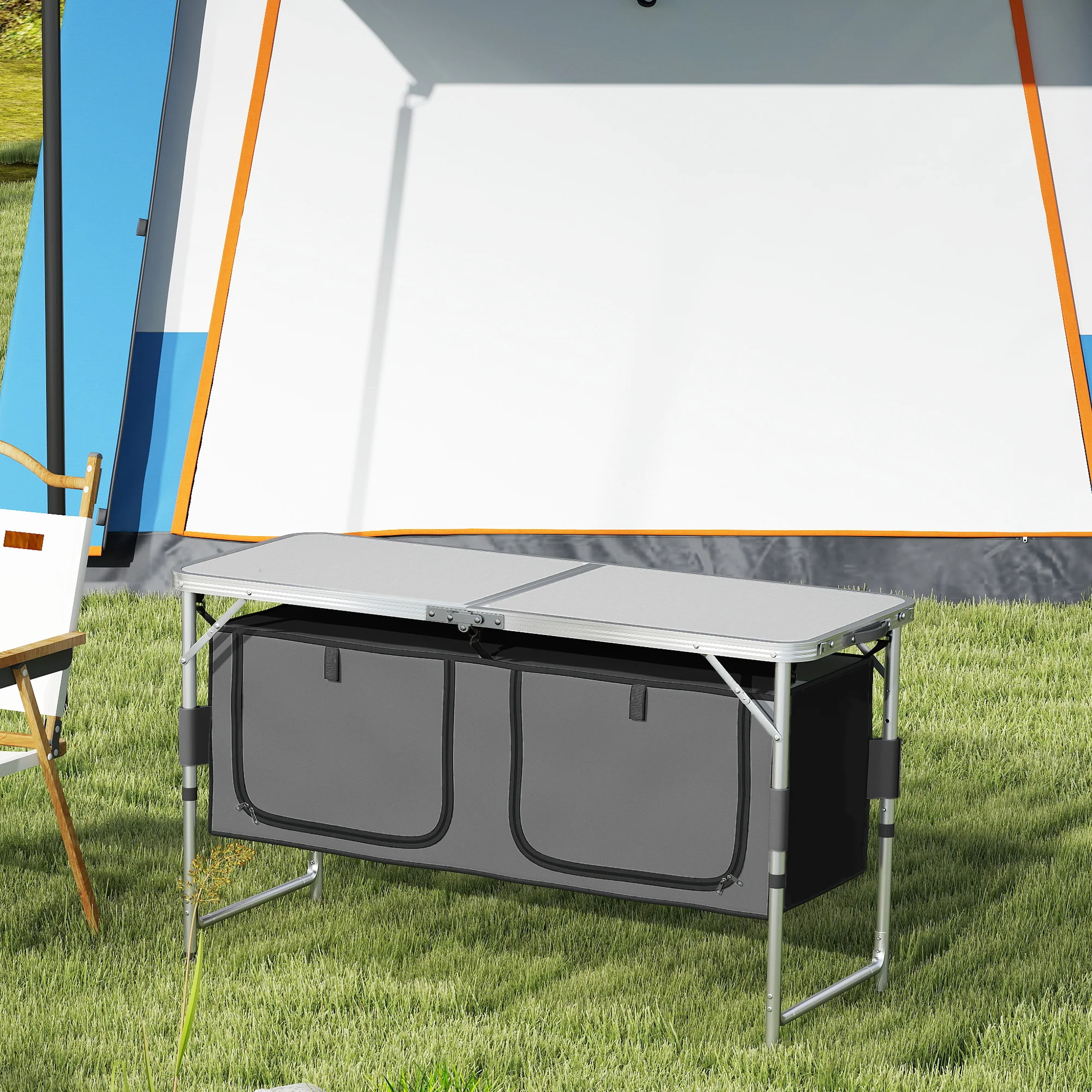 Outsunny Picnic Table Camping Folding Portable Dining Storage Garden Outdoor - Image 9