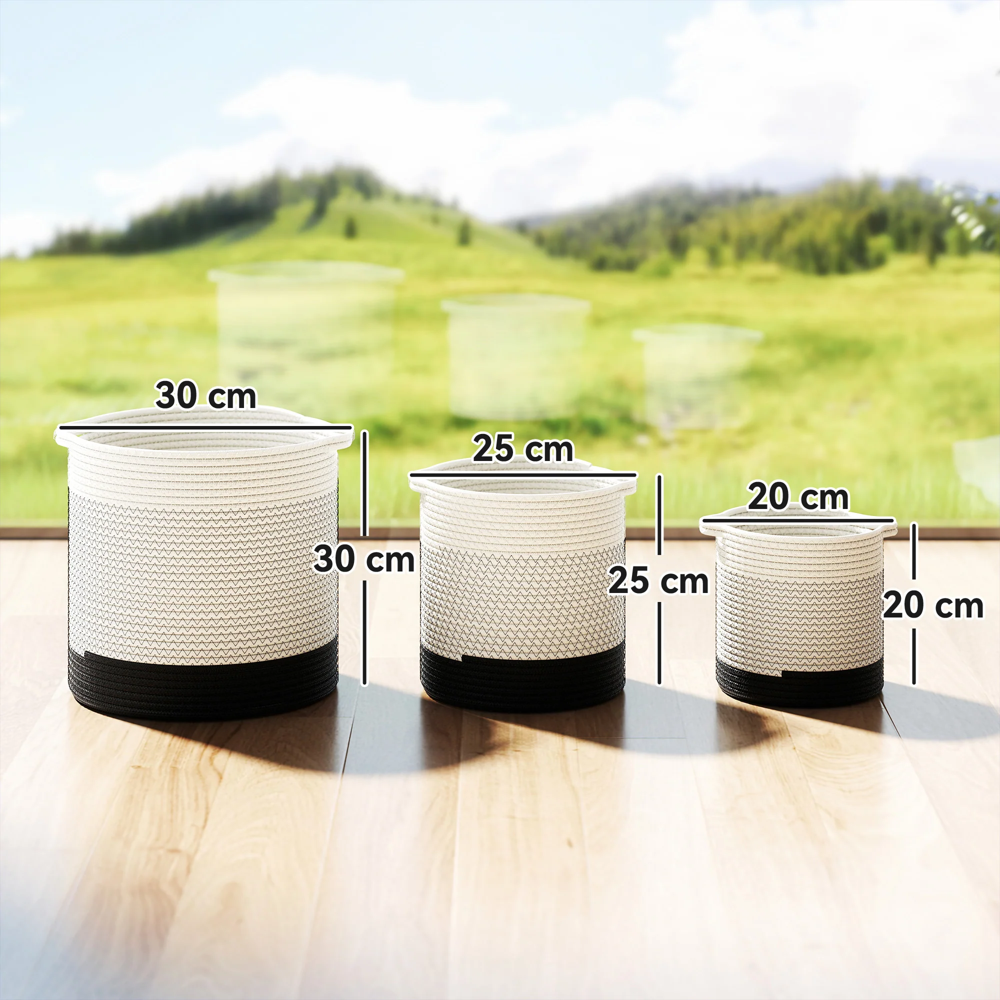 Outsunny Plant Pots Handwoven Cotton Set of 3 White - Image 3