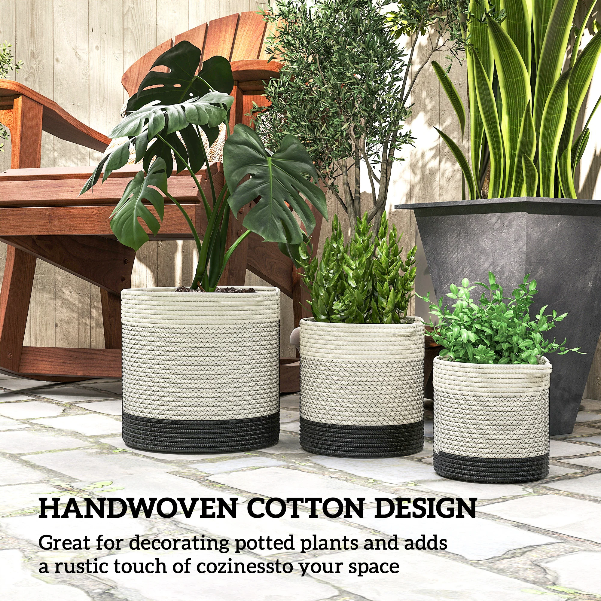 Outsunny Plant Pots Handwoven Cotton Set of 3 White - Image 4