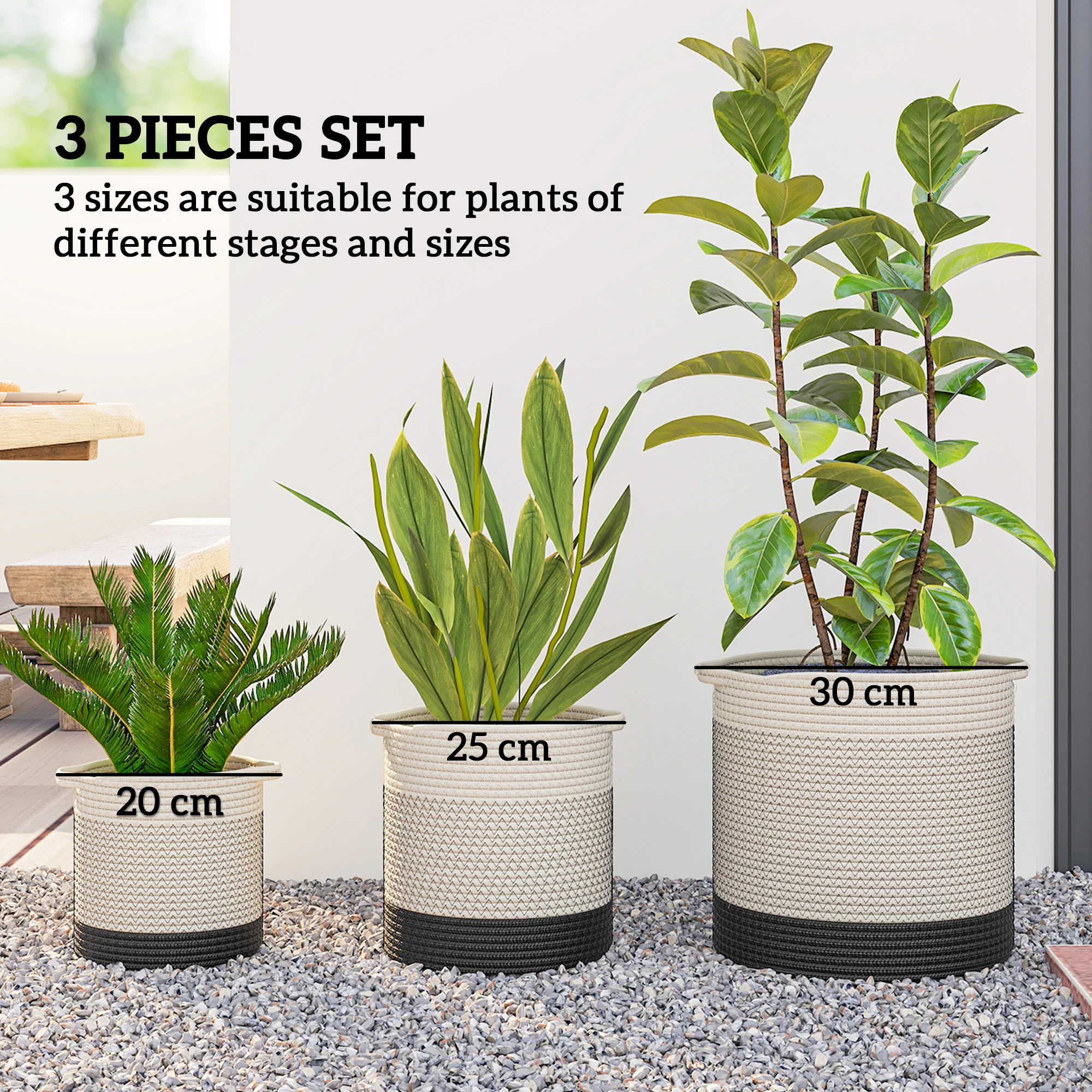 Outsunny Plant Pots Handwoven Cotton Set of 3 White - Image 5
