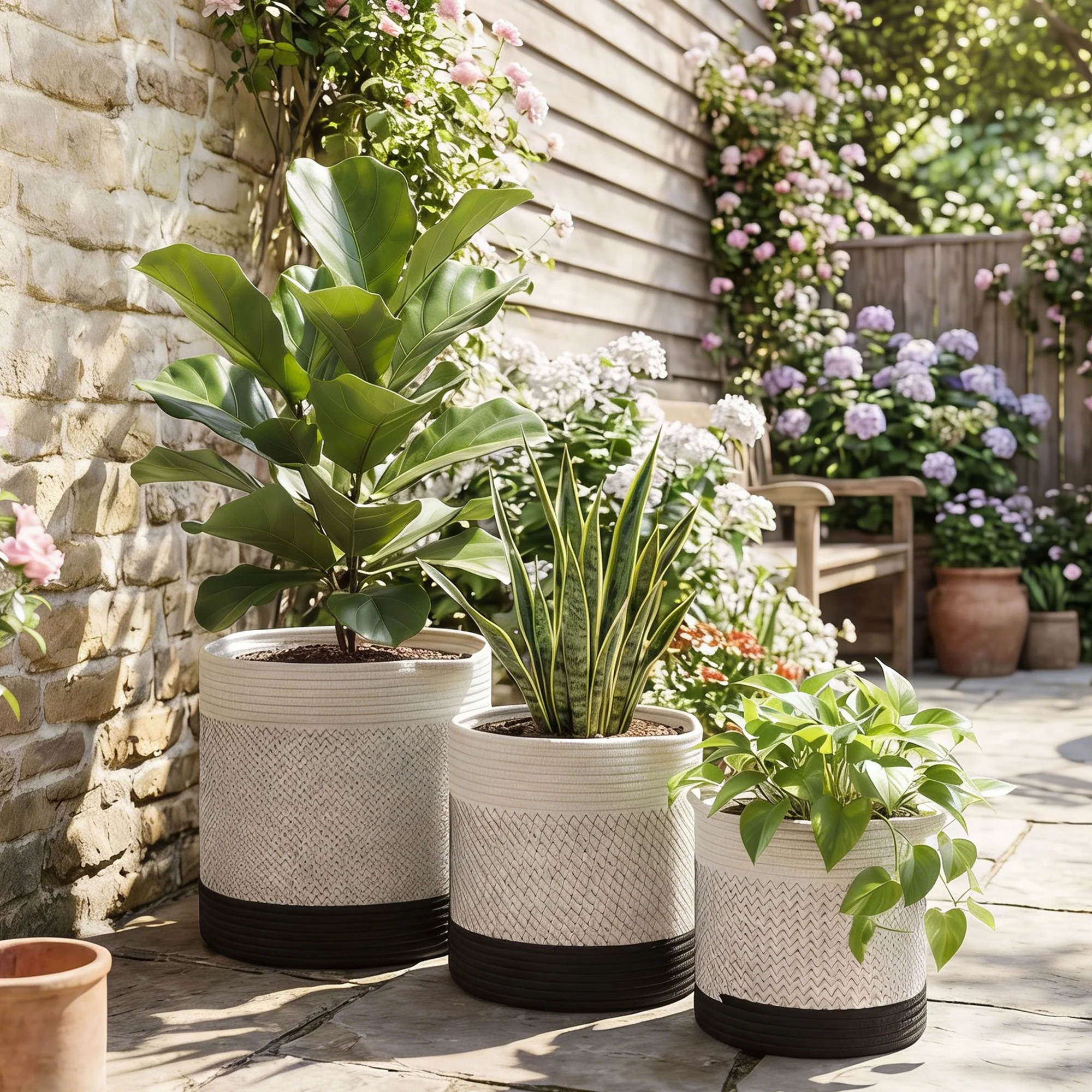 Outsunny Plant Pots Handwoven Cotton Set of 3 White - Image 8