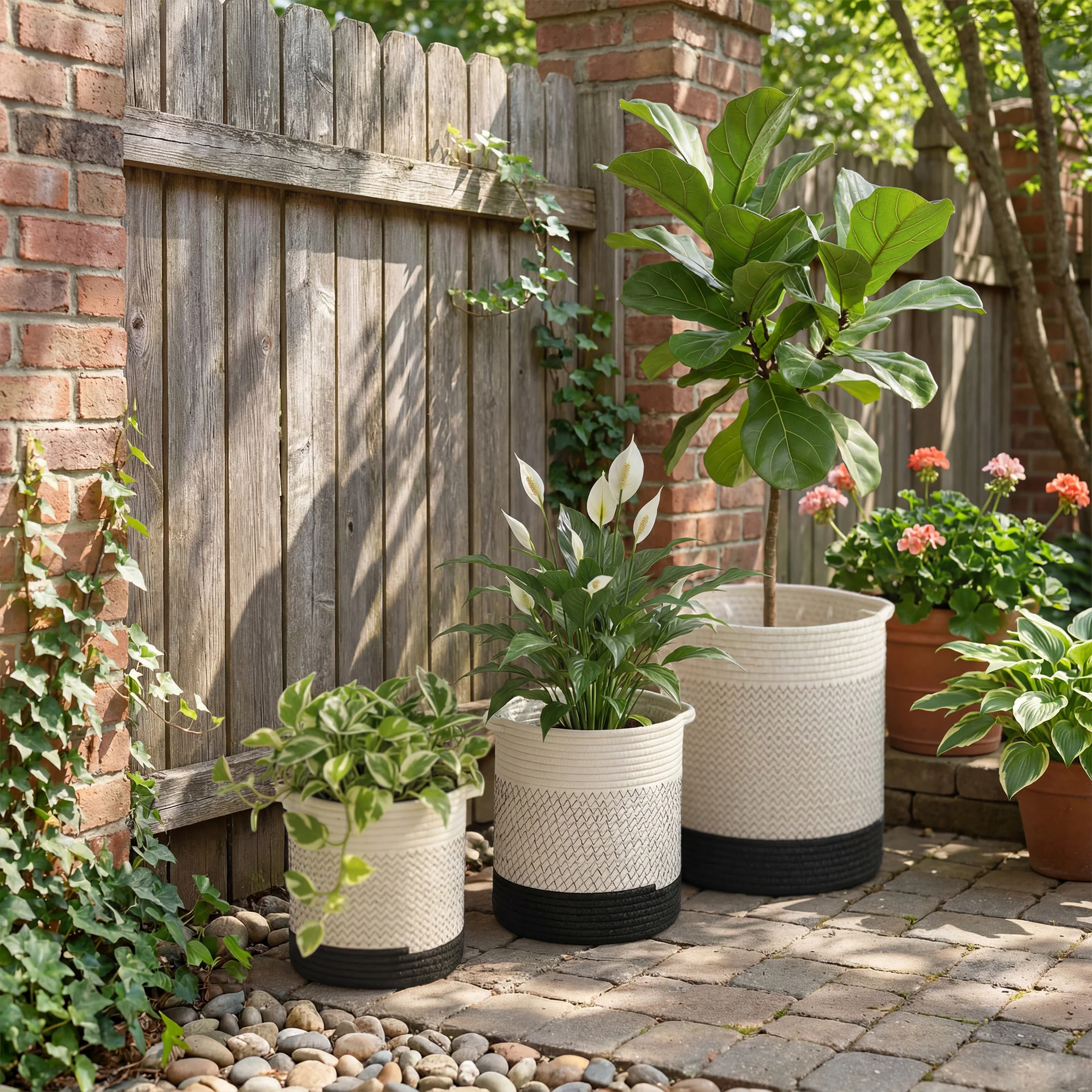 Outsunny Plant Pots Handwoven Cotton Set of 3 White - Image 9