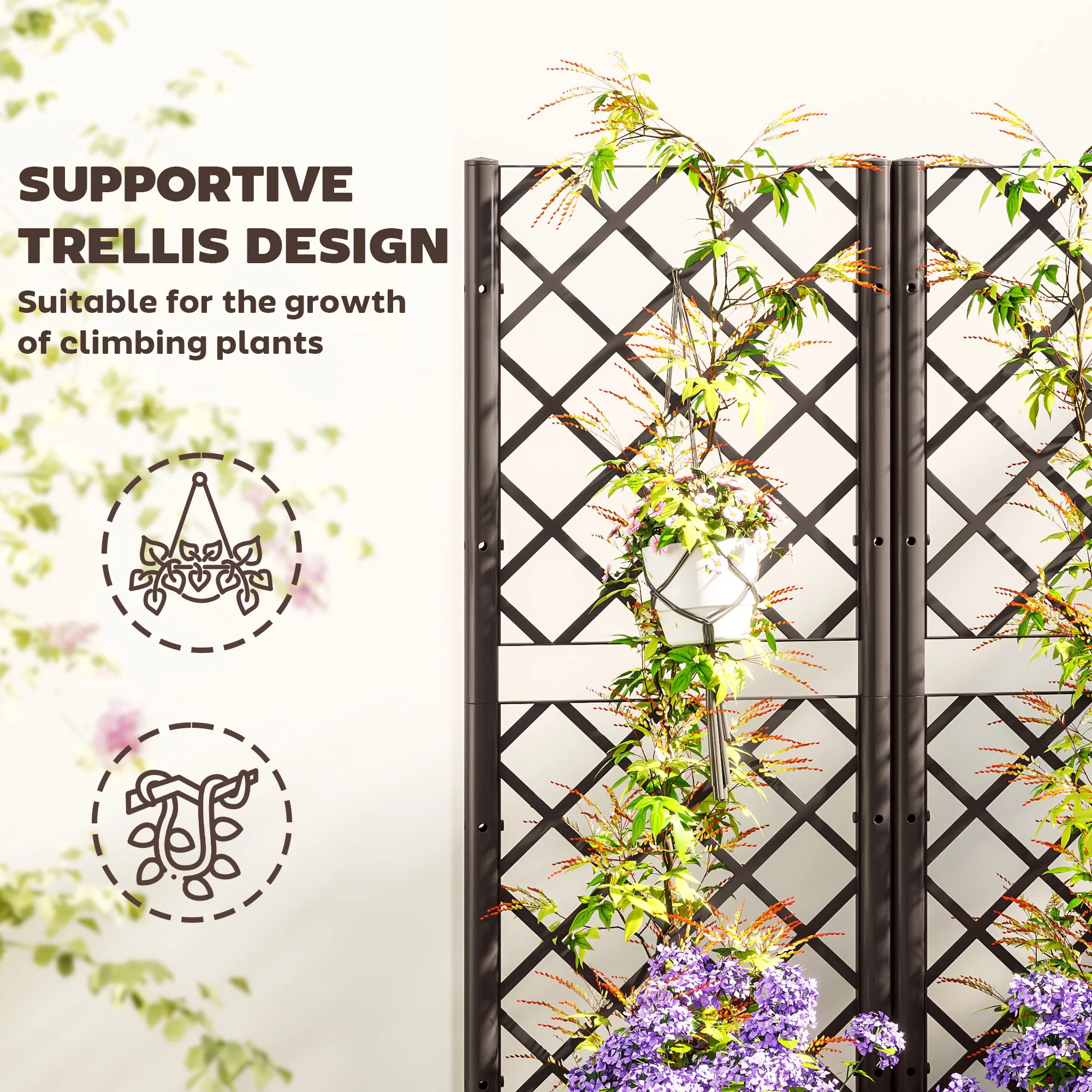 Outsunny Plastic Planter Box with Trellis, Vegetable Planter w/ Drain Plugs - Image 3