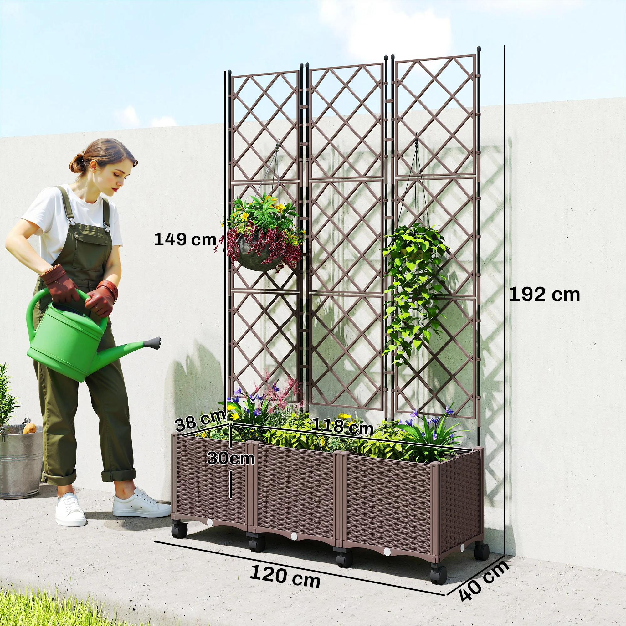 Outsunny Plastic Raised Planter with Trellis and Self Watering Design - Image 3