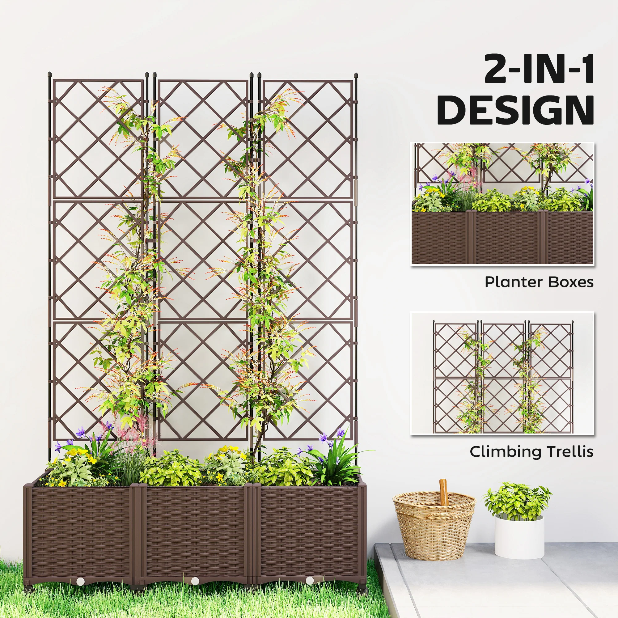 Outsunny Plastic Raised Planter with Trellis and Self Watering Design - Image 4
