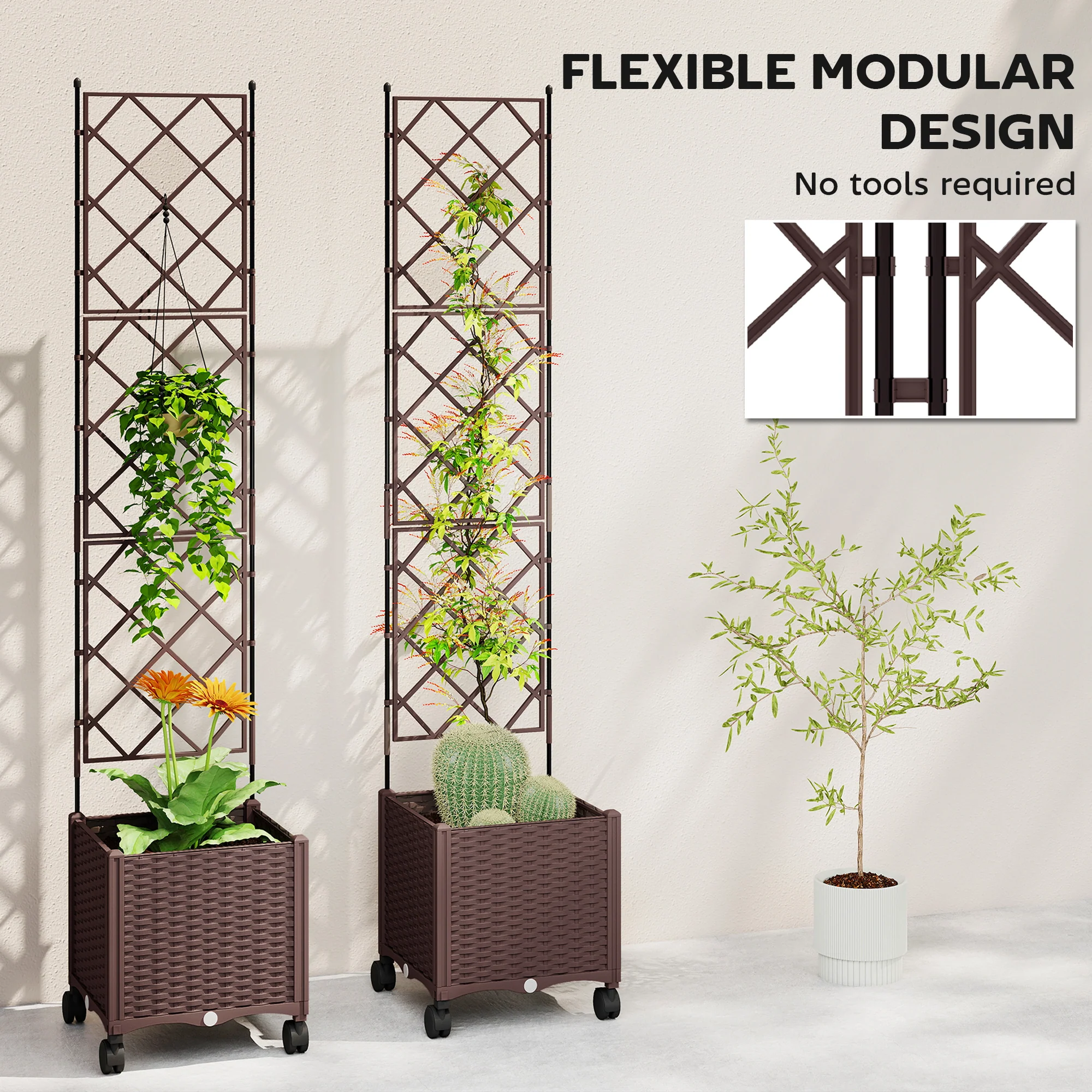 Outsunny Plastic Raised Planter with Trellis and Self Watering Design - Image 7