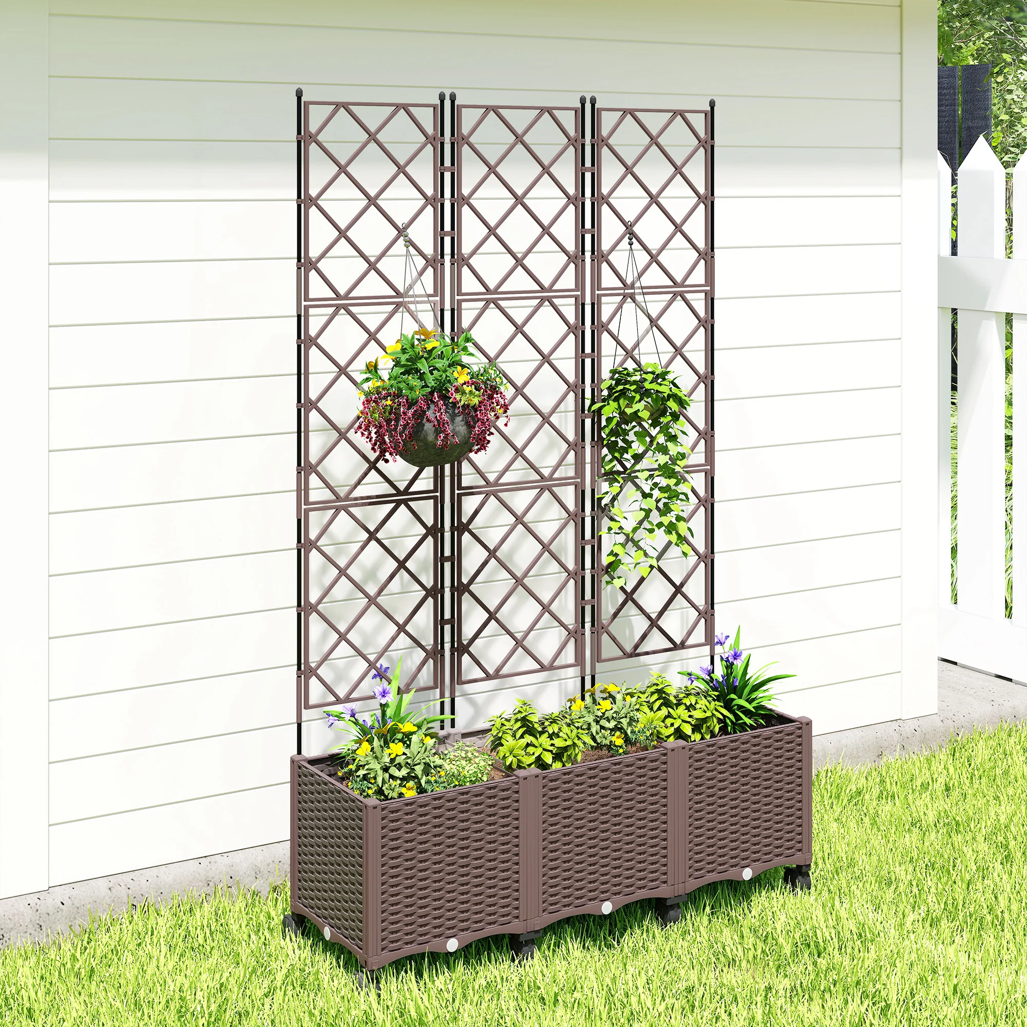 Outsunny Plastic Raised Planter with Trellis and Self Watering Design - Image 9