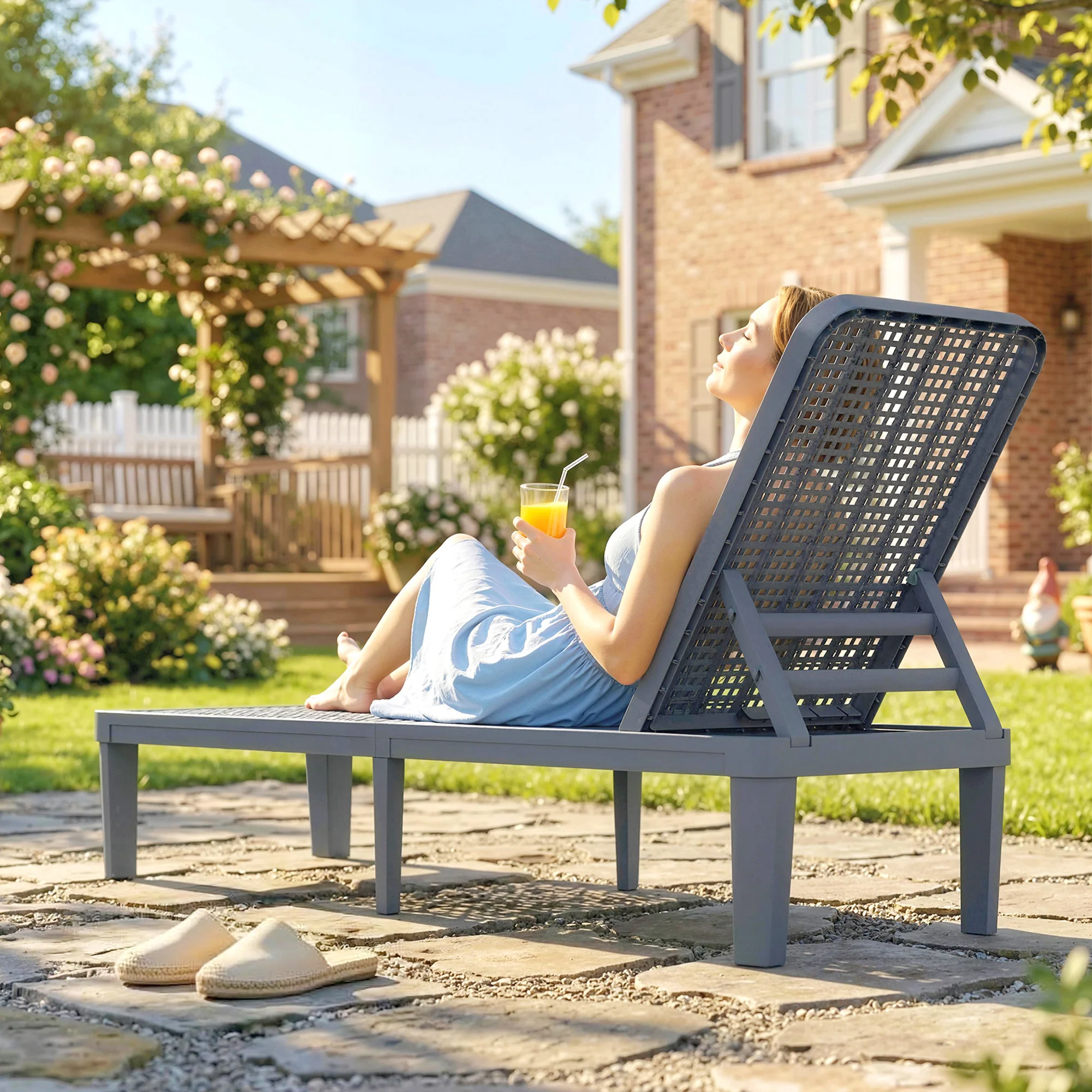 Outsunny Plastic Sun Lounger, 4-Position Garden Lounger Sun bed, Dark Grey - Image 9