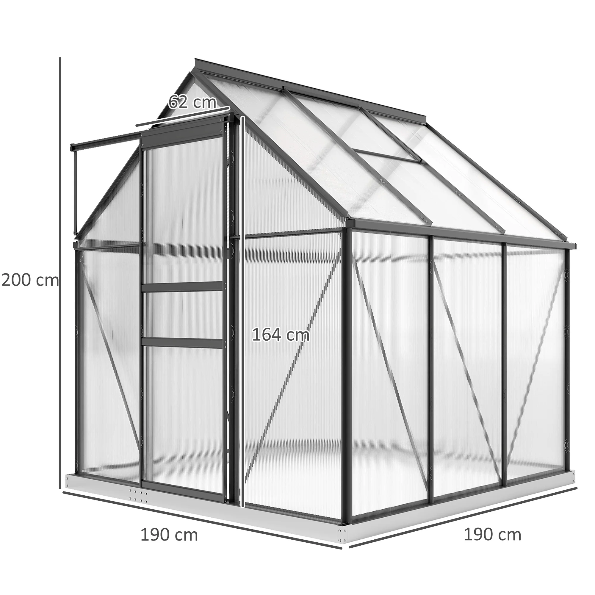 Outsunny Polycarbonate Walk-in Garden Greenhouse w/ Sliding Door - Image 5