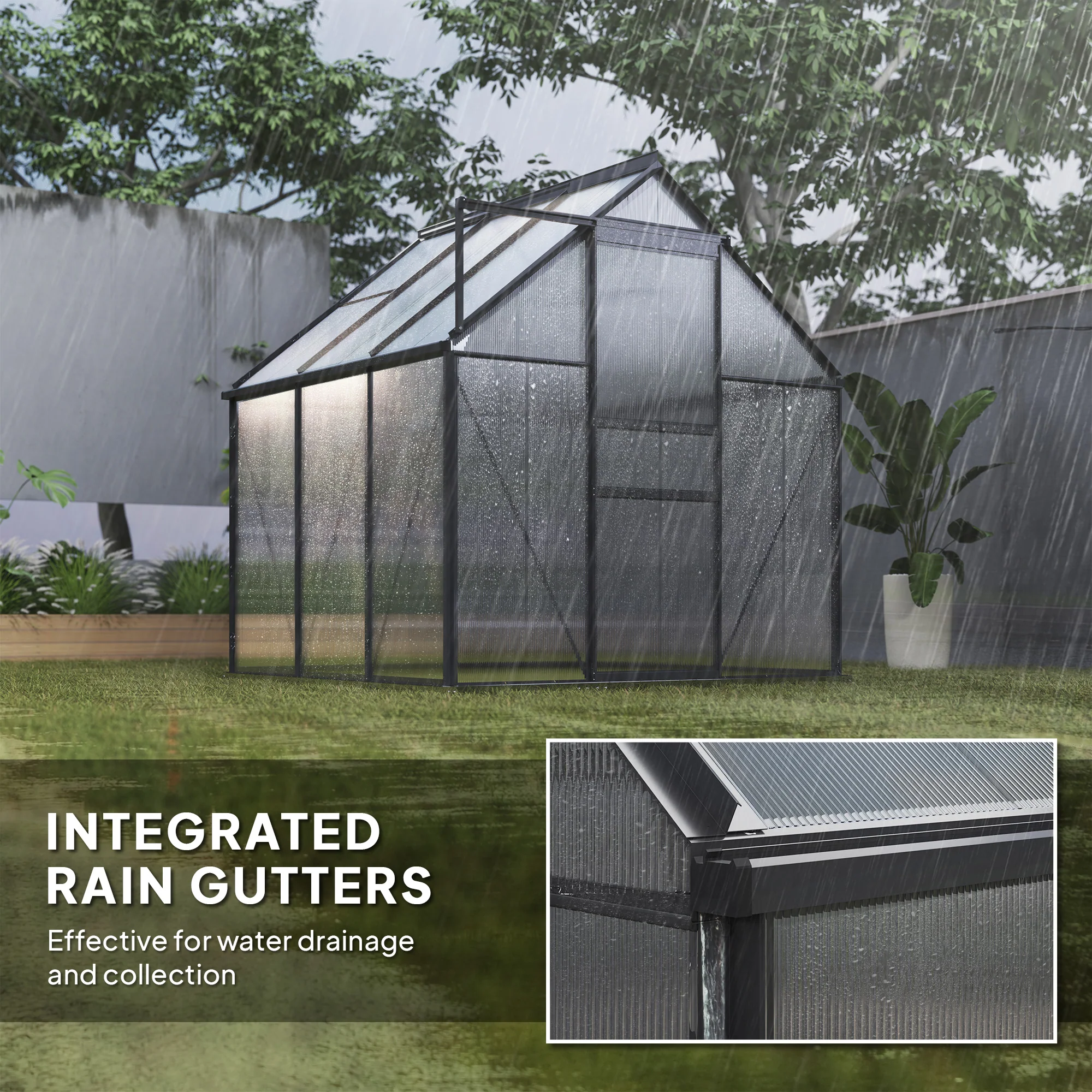 Outsunny Polycarbonate Walk-in Garden Greenhouse w/ Sliding Door - Image 7