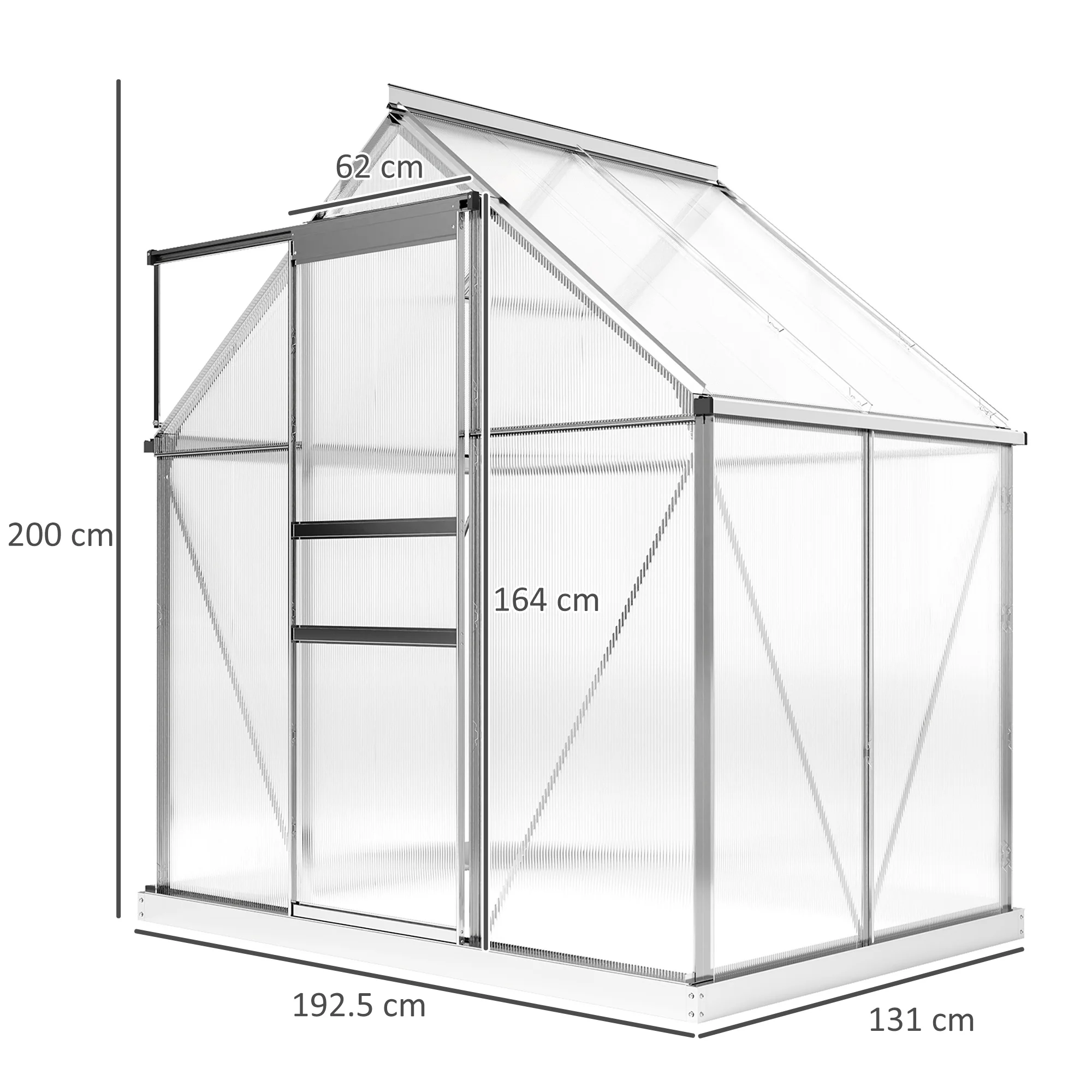 Outsunny Polycarbonate Walk-in Garden Greenhouse W/ Sliding Door - Image 14