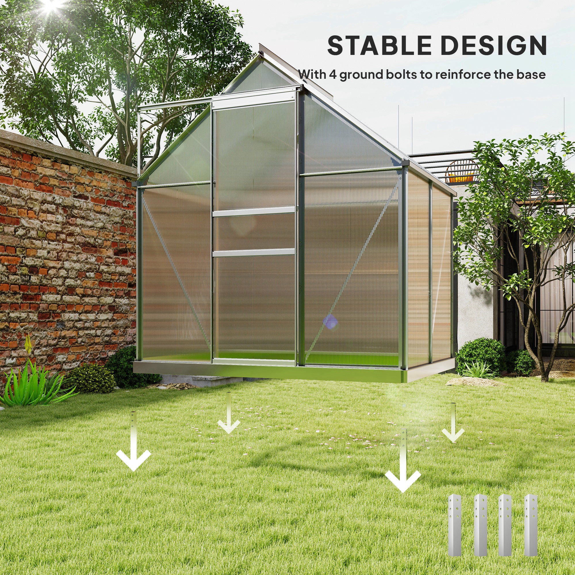 Outsunny Polycarbonate Walk-in Garden Greenhouse W/ Sliding Door - Image 15