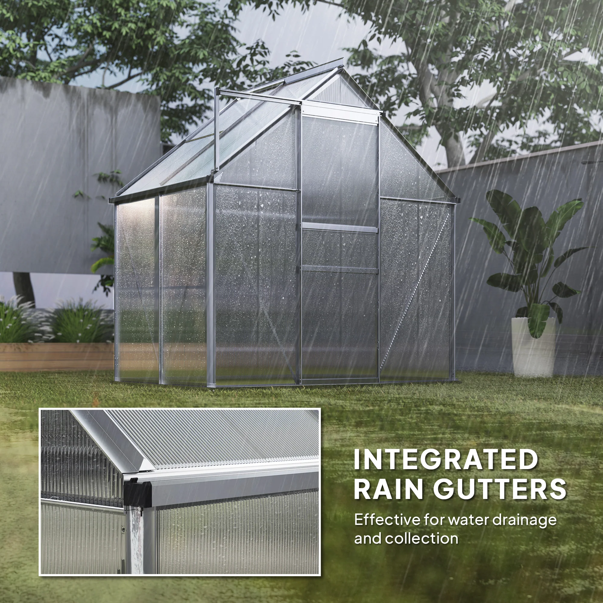Outsunny Polycarbonate Walk-in Garden Greenhouse W/ Sliding Door - Image 16