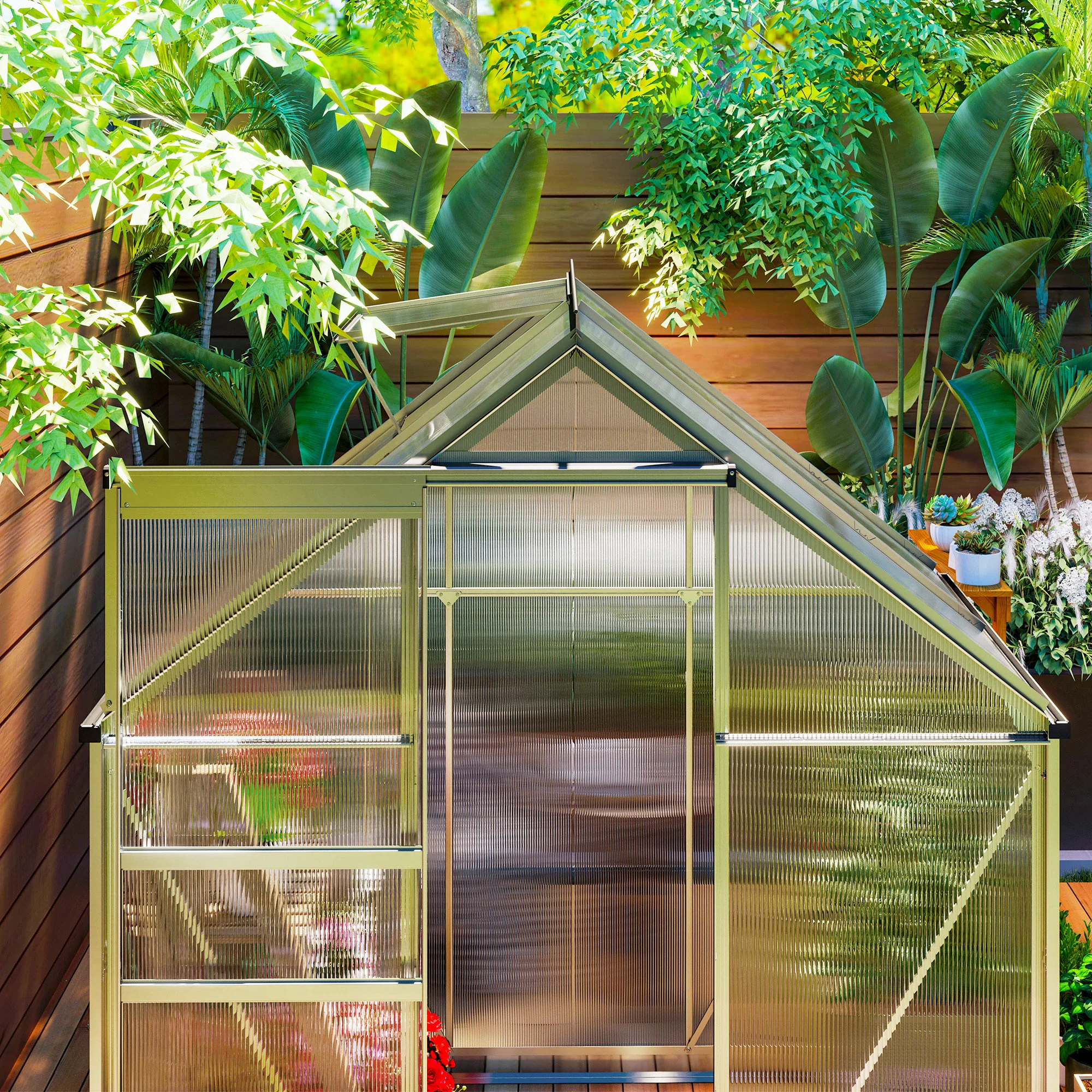 Outsunny Polycarbonate Walk-in Garden Greenhouse W/ Sliding Door - Image 17