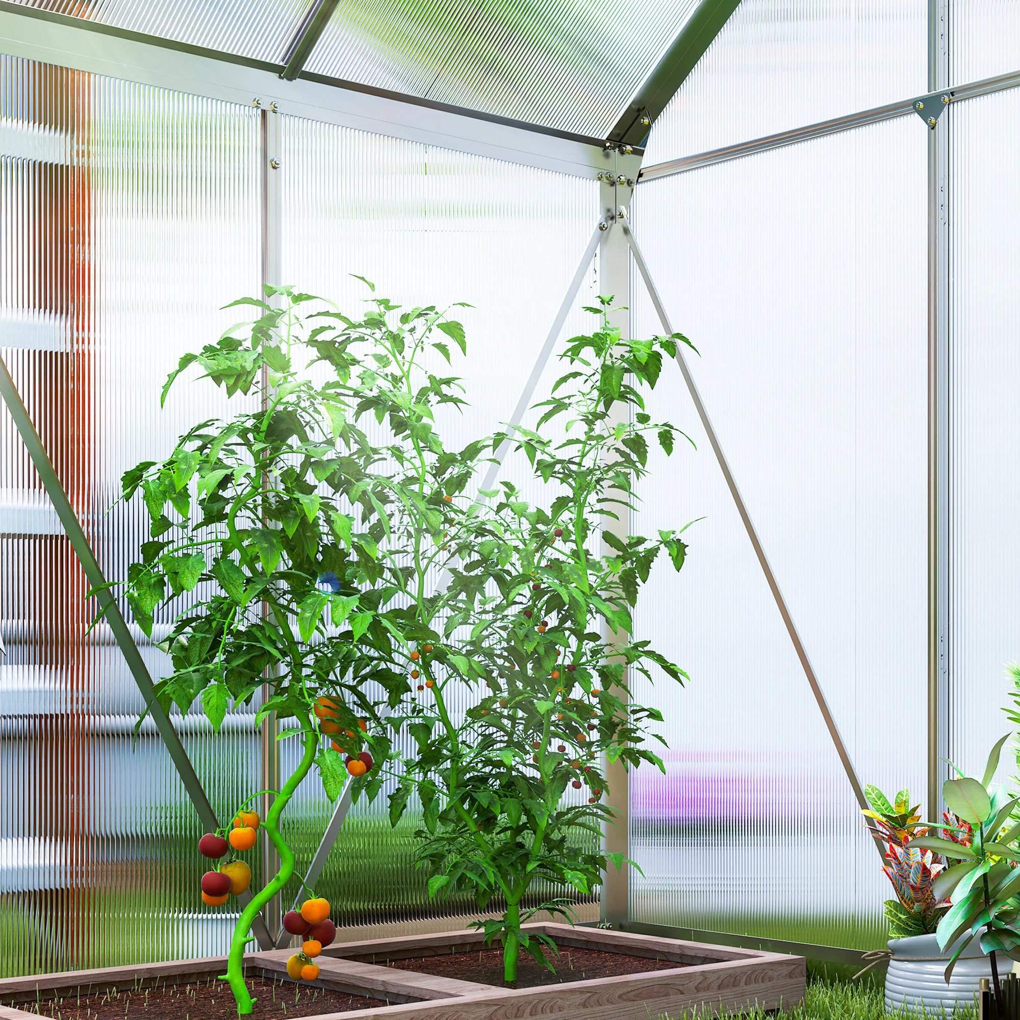 Outsunny Polycarbonate Walk-in Garden Greenhouse W/ Sliding Door - Image 18